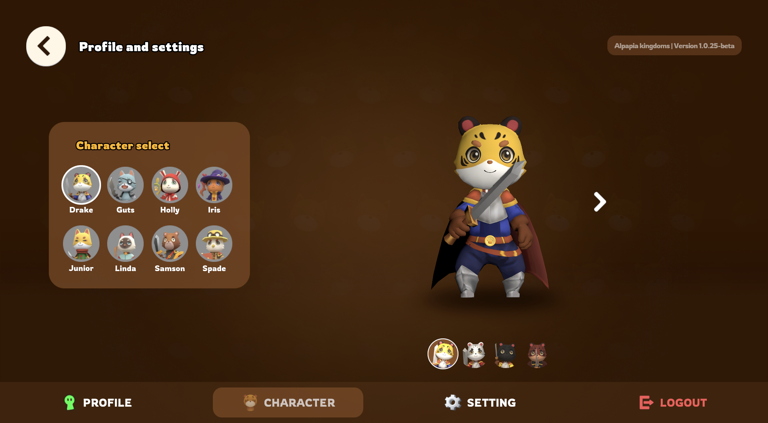 Click on the "**Character**" of your choice