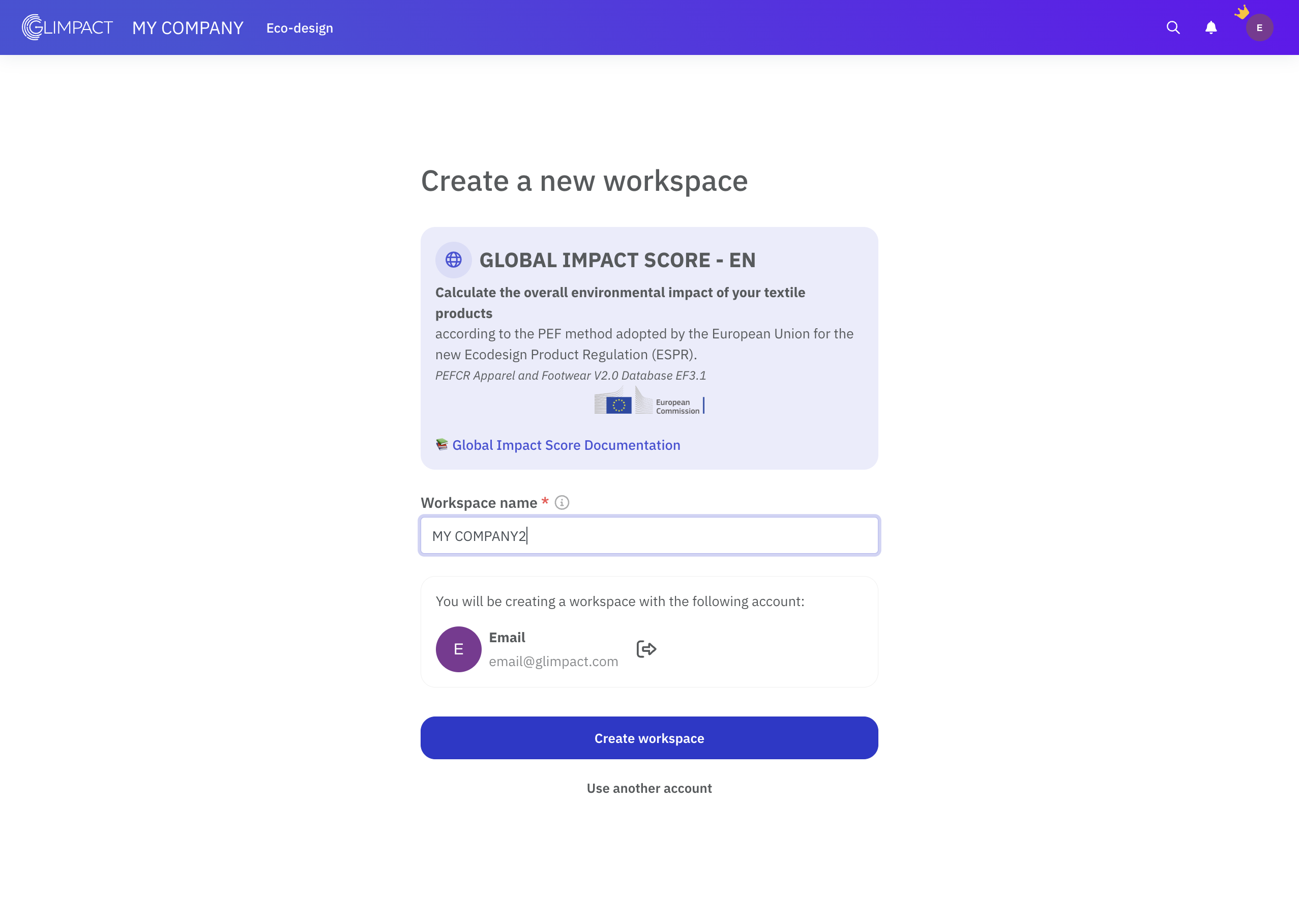 Click on Create workspace