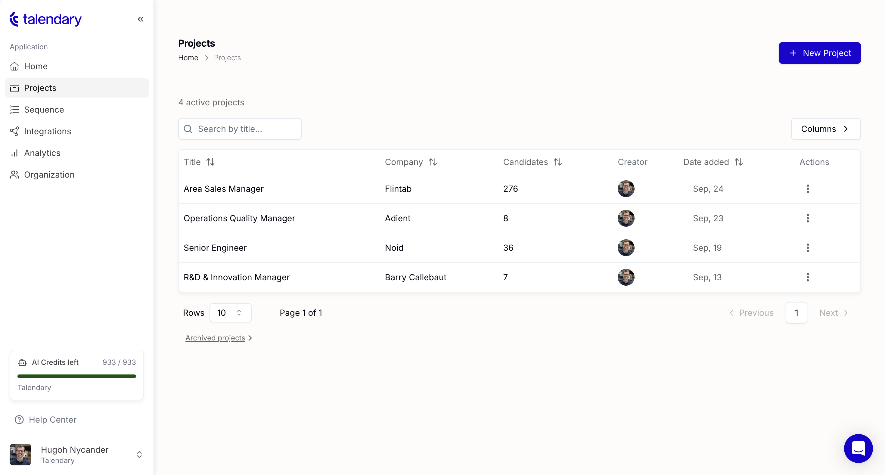 In this view, we can see all the projects we are sourcing candidates for ✨

To start a new project, click "New Project."