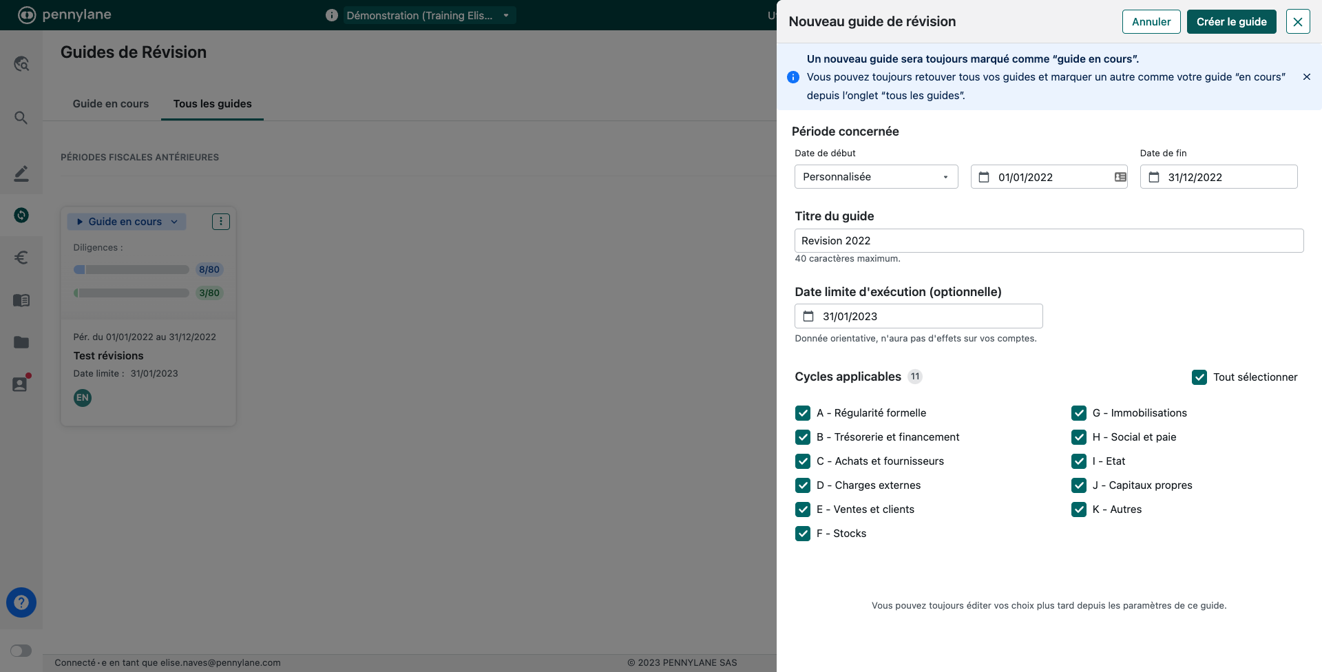 Renseignez les informations relatives à votre révision et créez votre guide.
