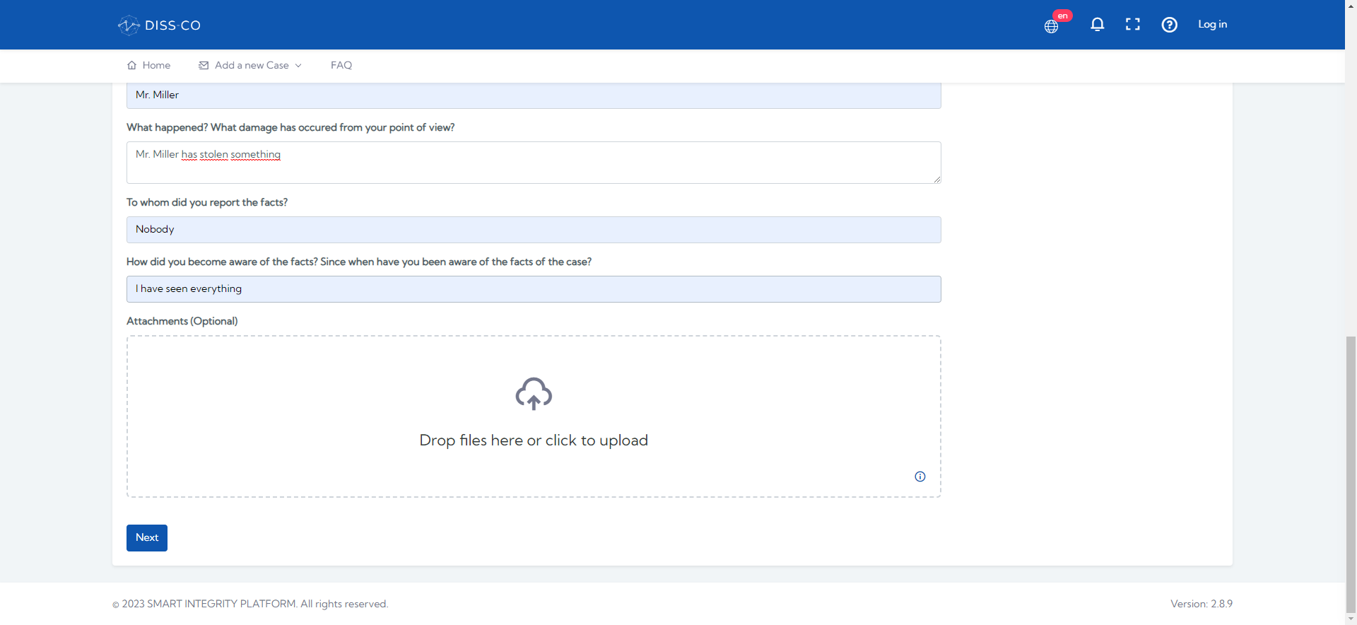 Automatic removal of metadata for anonymous reports. Supported file types: viewable under the FaQ