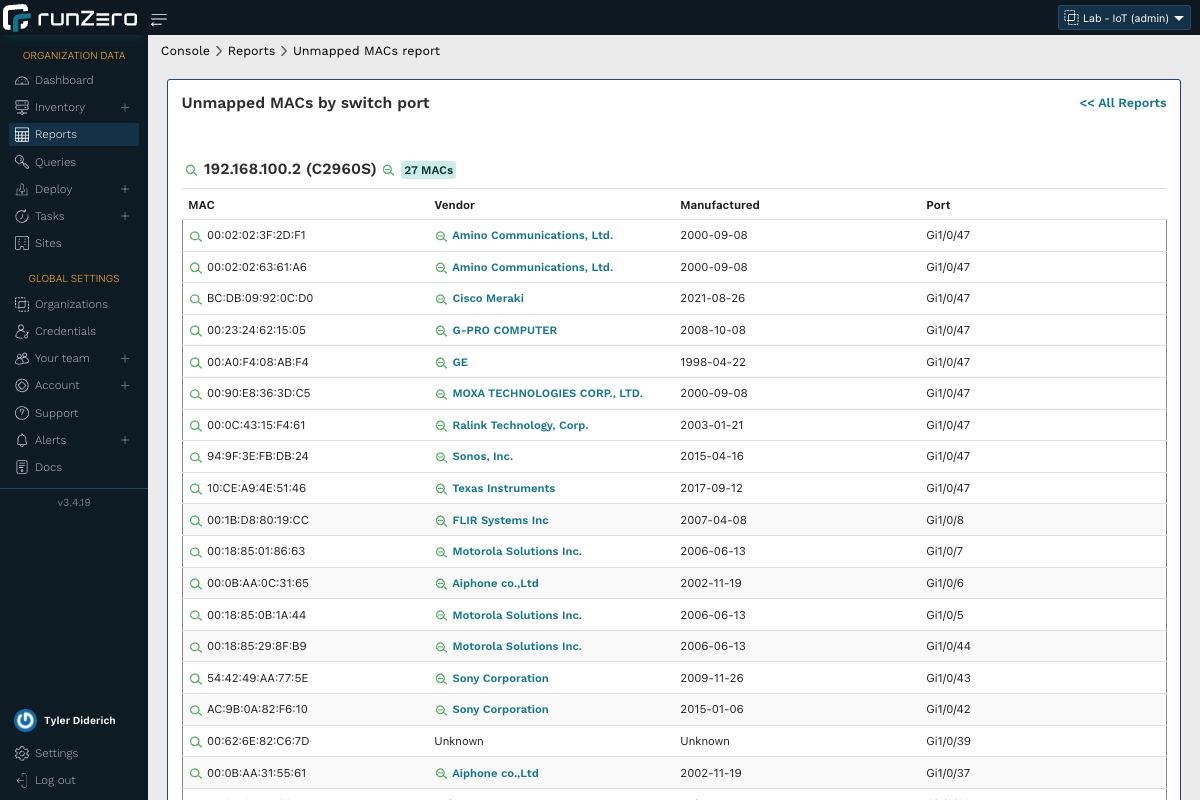 runZero uses SNMP data to identify assets that are connected to switches in your network that aren't currently tied to a runZero asset