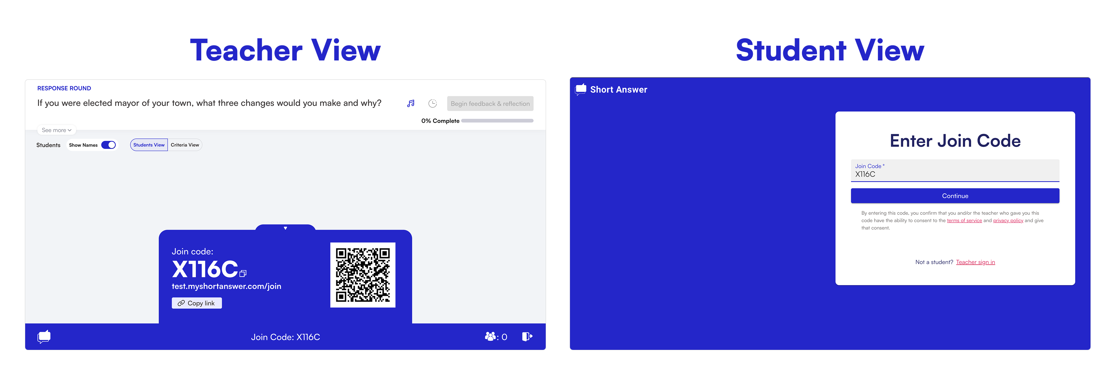 Students will sign in with your join code