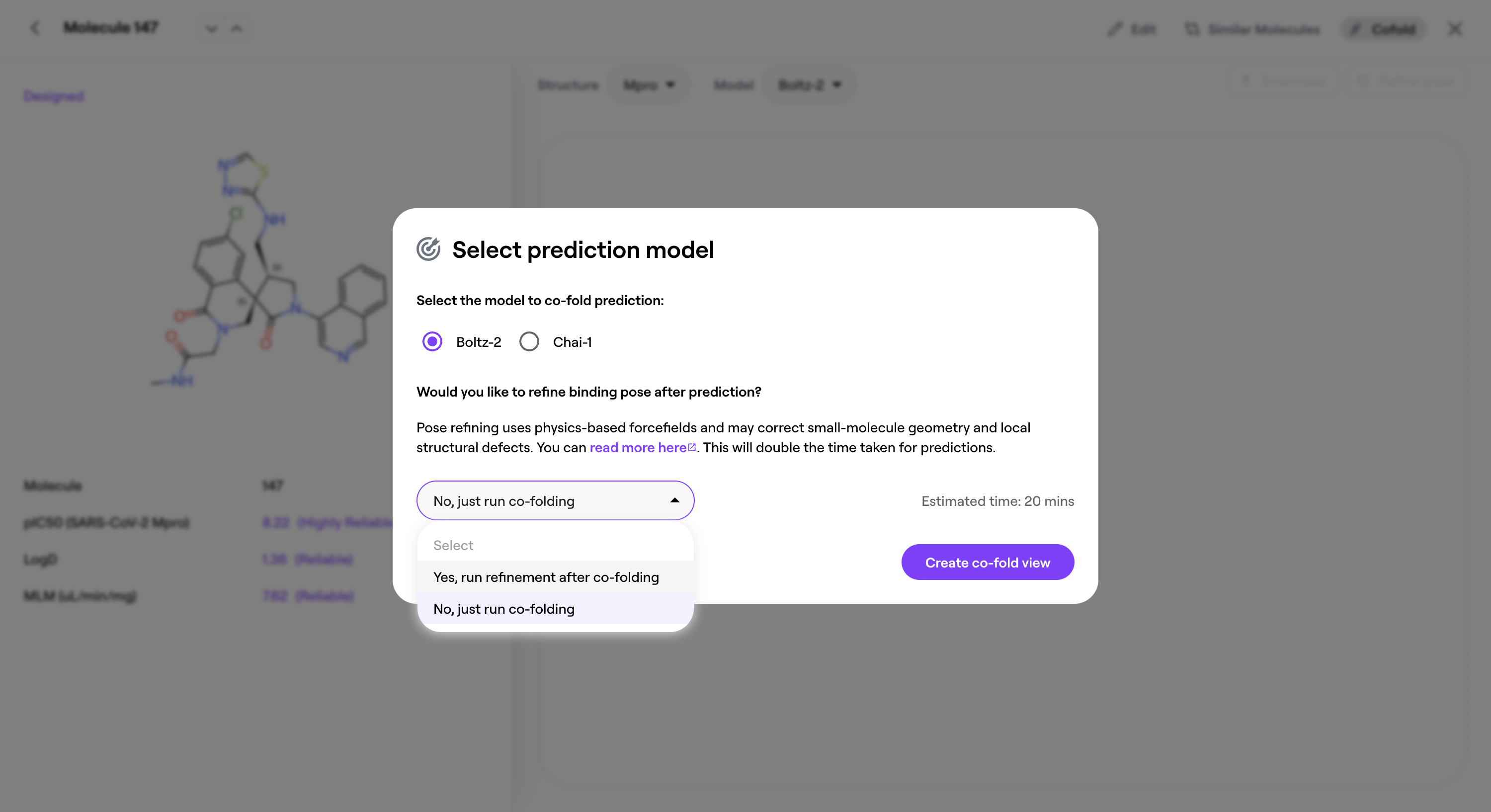 Choose Yes for post-prediction refinement to obtain physically realistic structures.