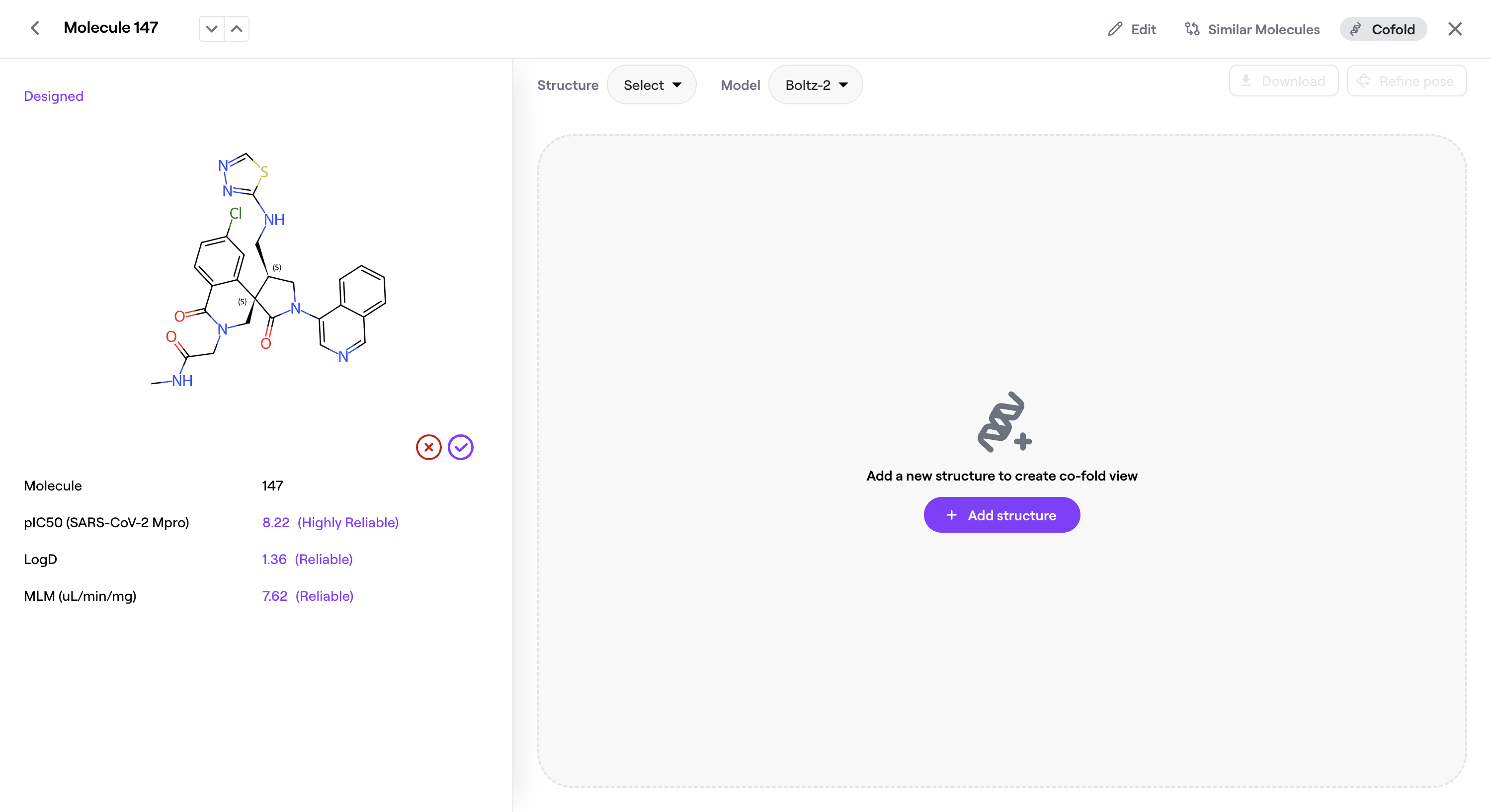 Click Add structure and add the structure information to run protein-ligand co-folding.