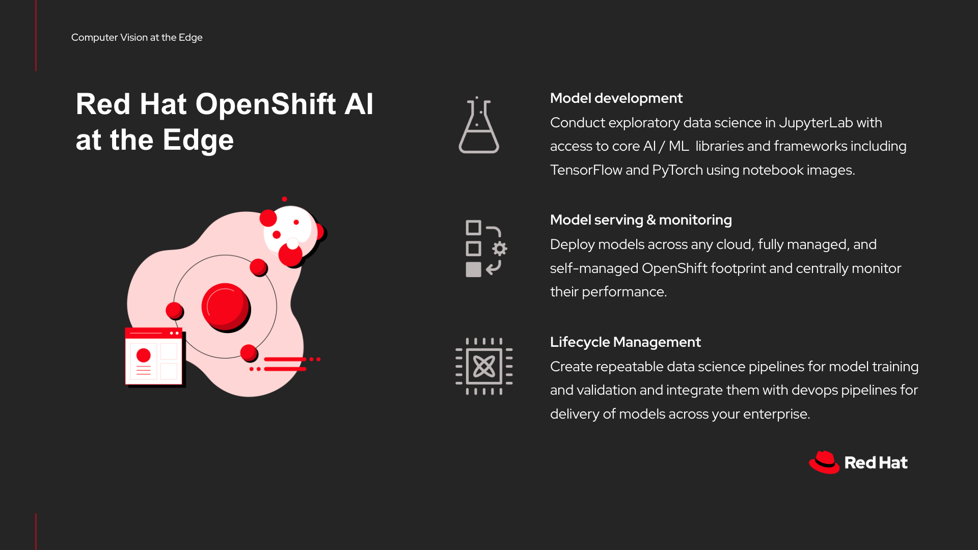 Edge locations often lack extensive dedicated IT support, requiring architectures that are resilient and simple, with operations that are automated and need minimal human intervention.

In this demo we will use some of the components of Red Hat OpenShift AI to automate the lifecycle of artificial intelligence models at the edge, thanks to the model serving and pipelines features.