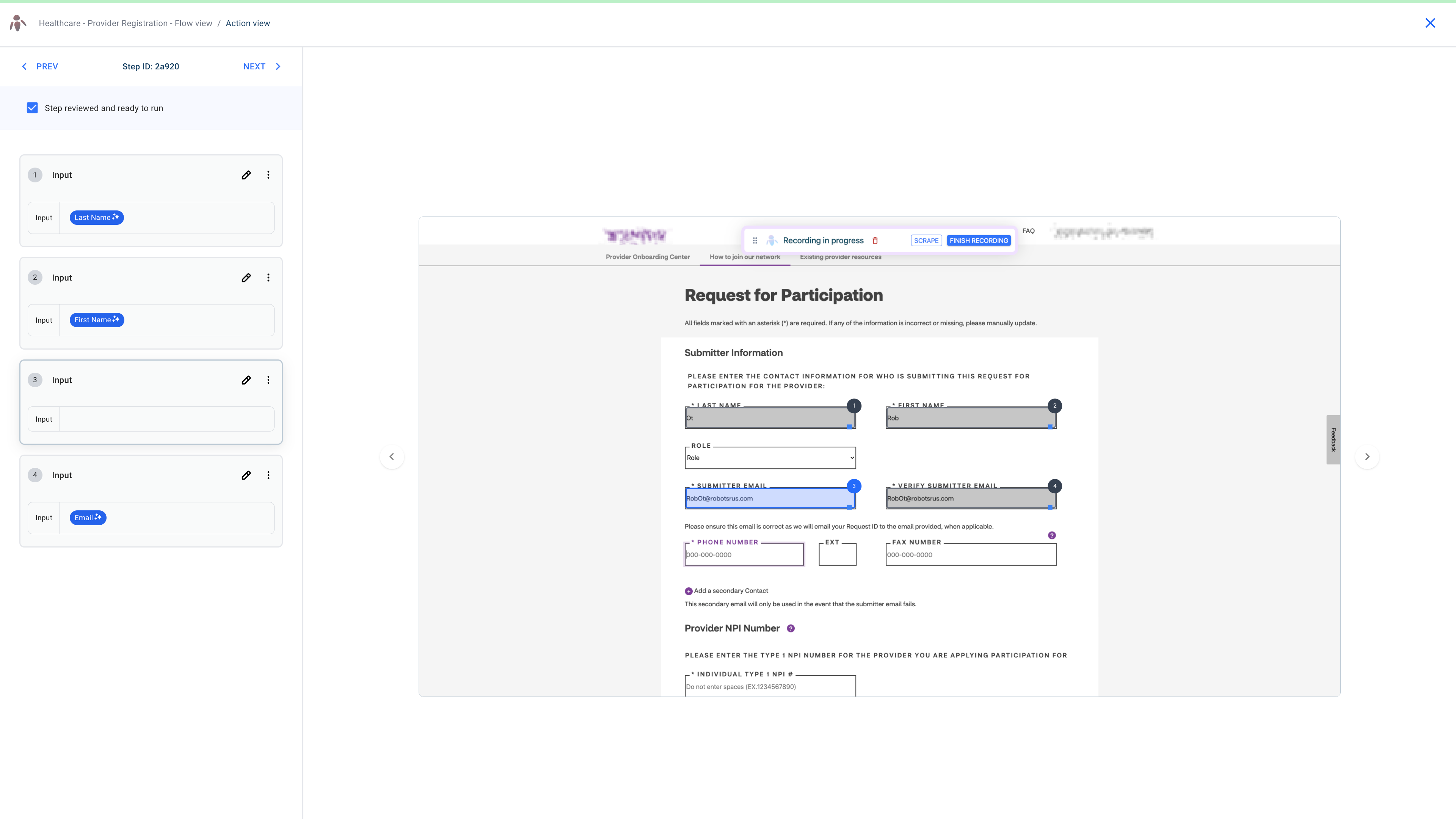 Click the input field to create a new variable