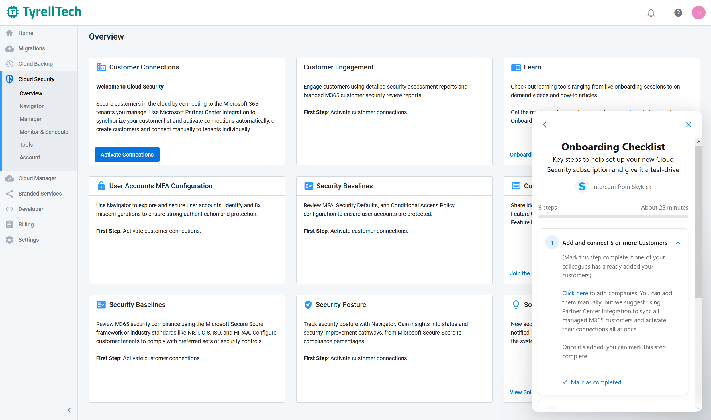 Onboarding tools available to aid you through setup, starting with activating M365 connectors