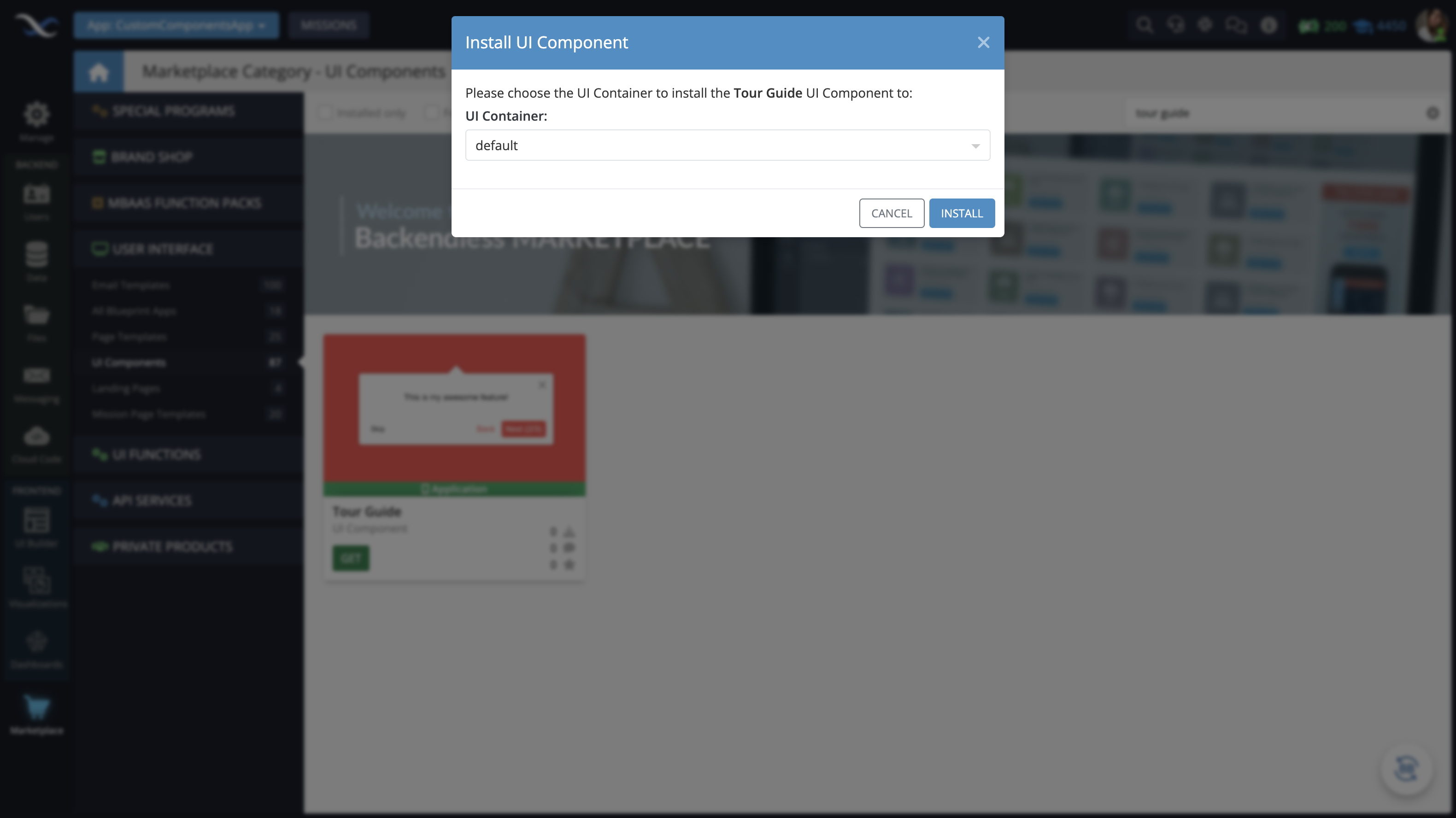 Install the component to the UI Container of your choice