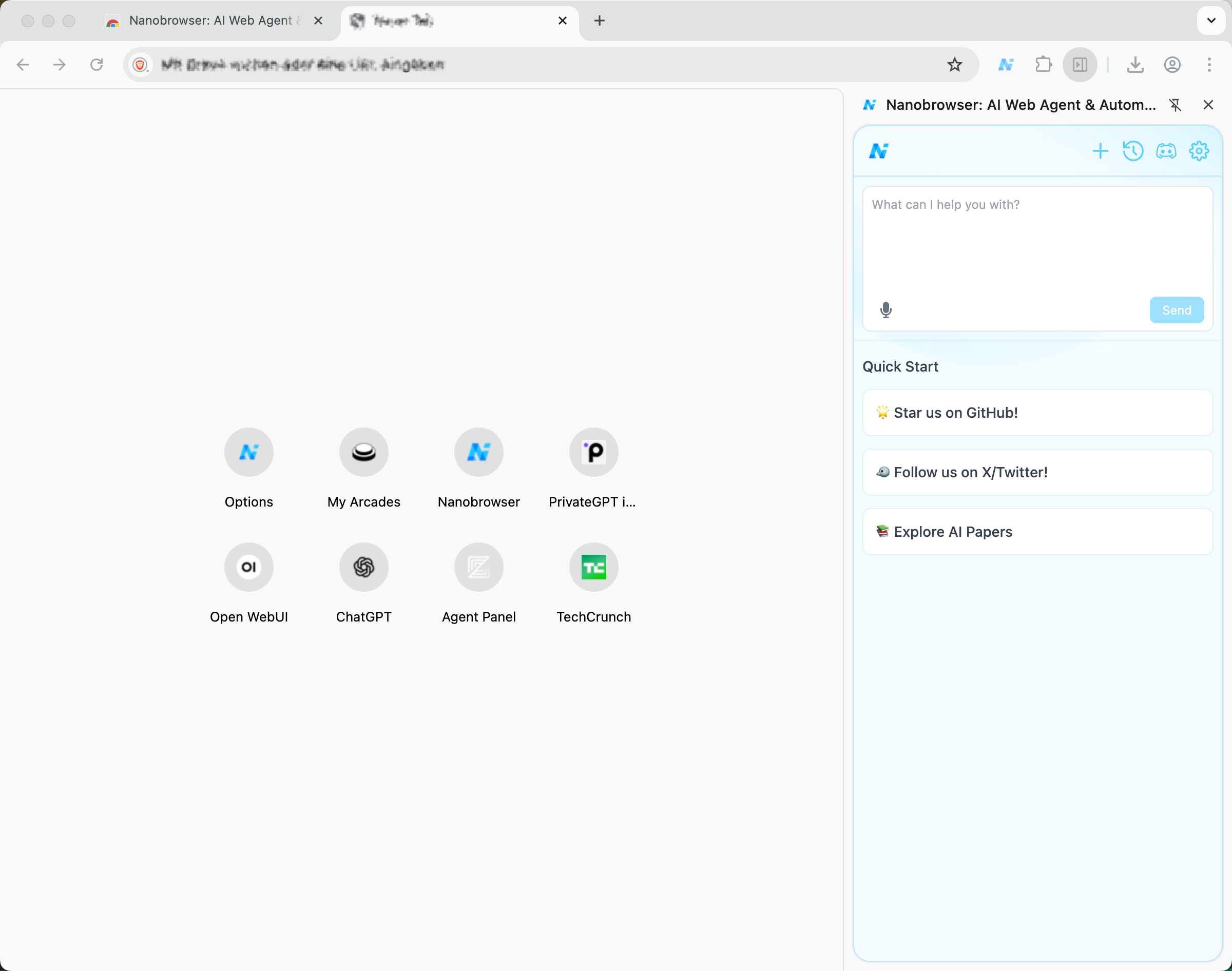 Start by opening the Nanobrowser settings.