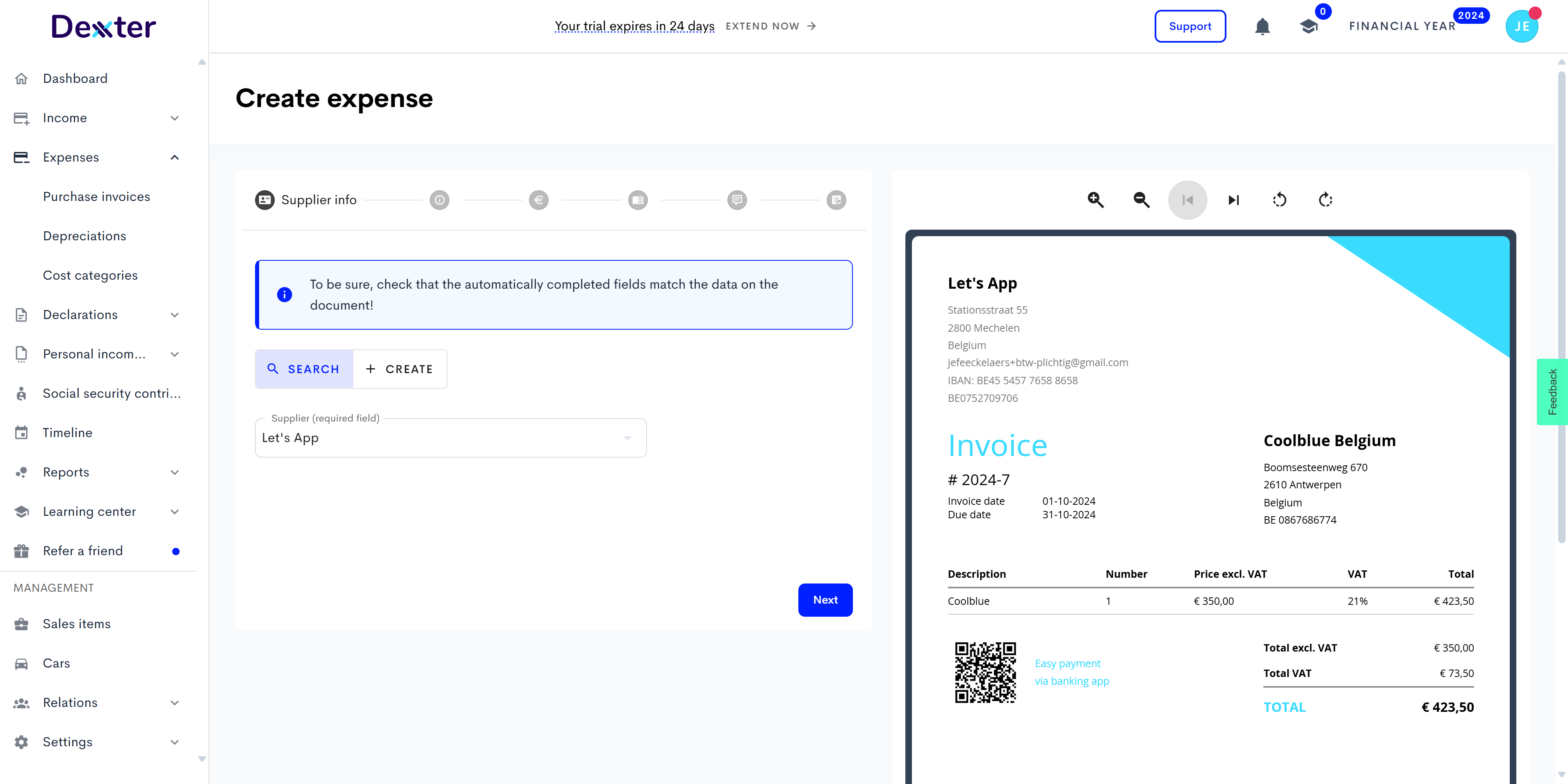  We are going to book our investment. The supplier is automatically read correctly. 
