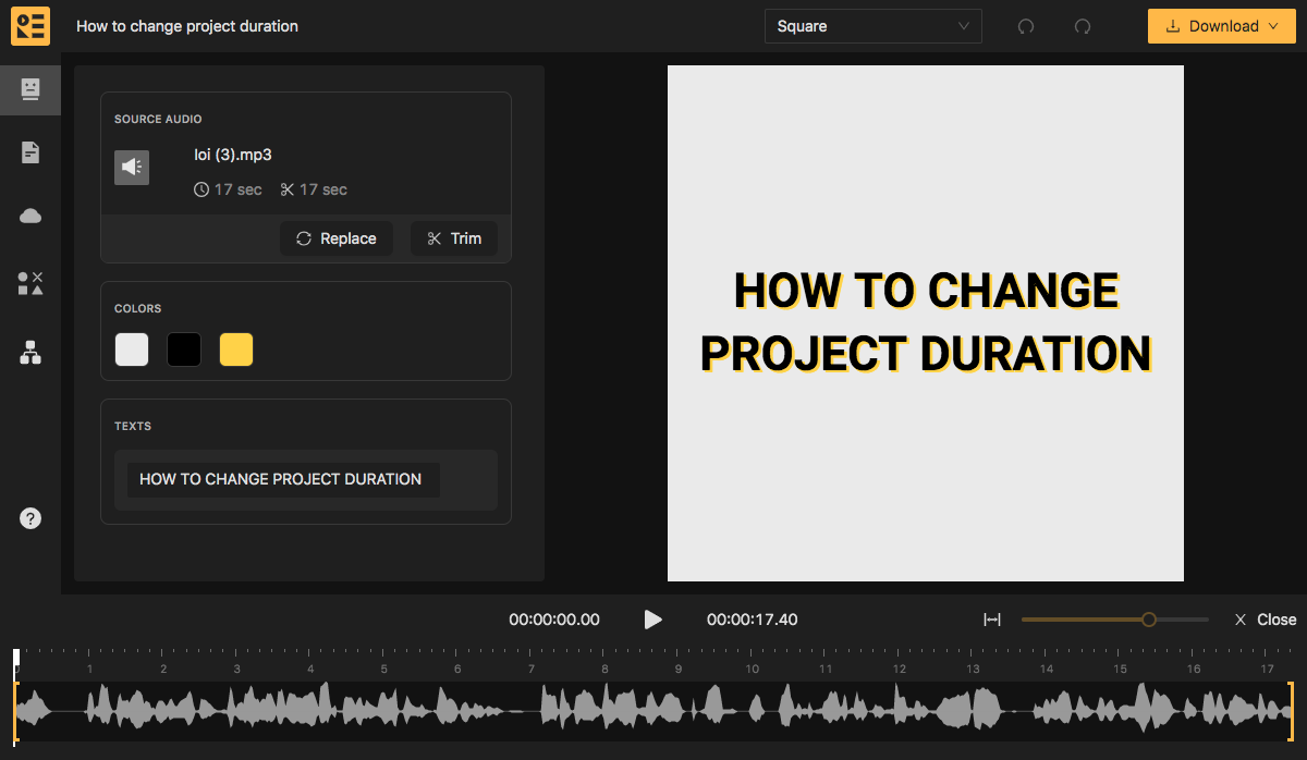 Click and drag the handle to trim from the tail-end