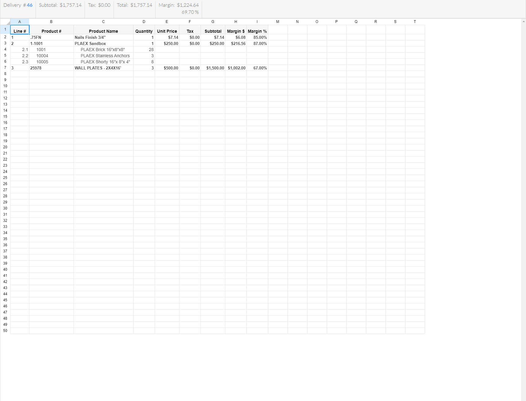 This gives you a worksheet view of the items on your Event.  Recipe sub items will also be listed and indented as shown here.