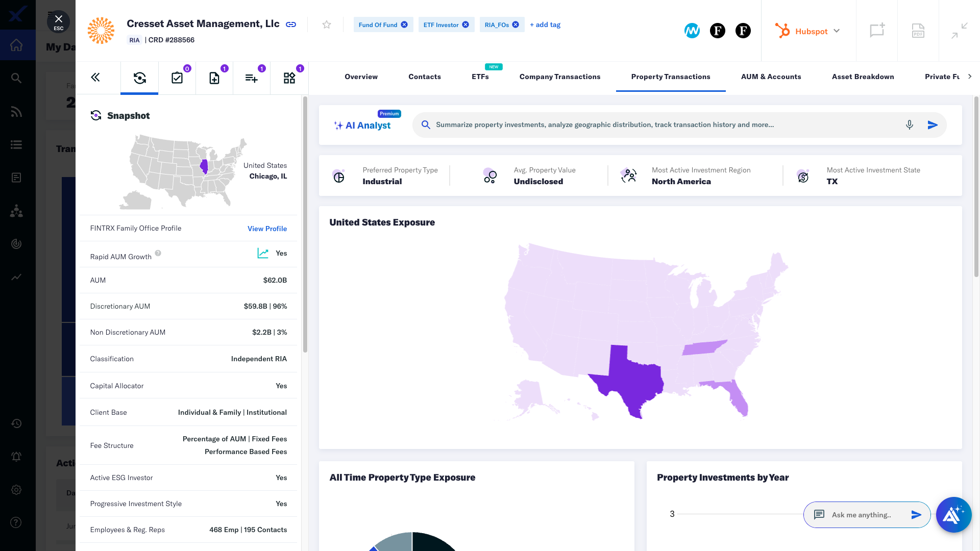 Click the AI Analyst search bar to start exploring property transactions with advanced AI insights