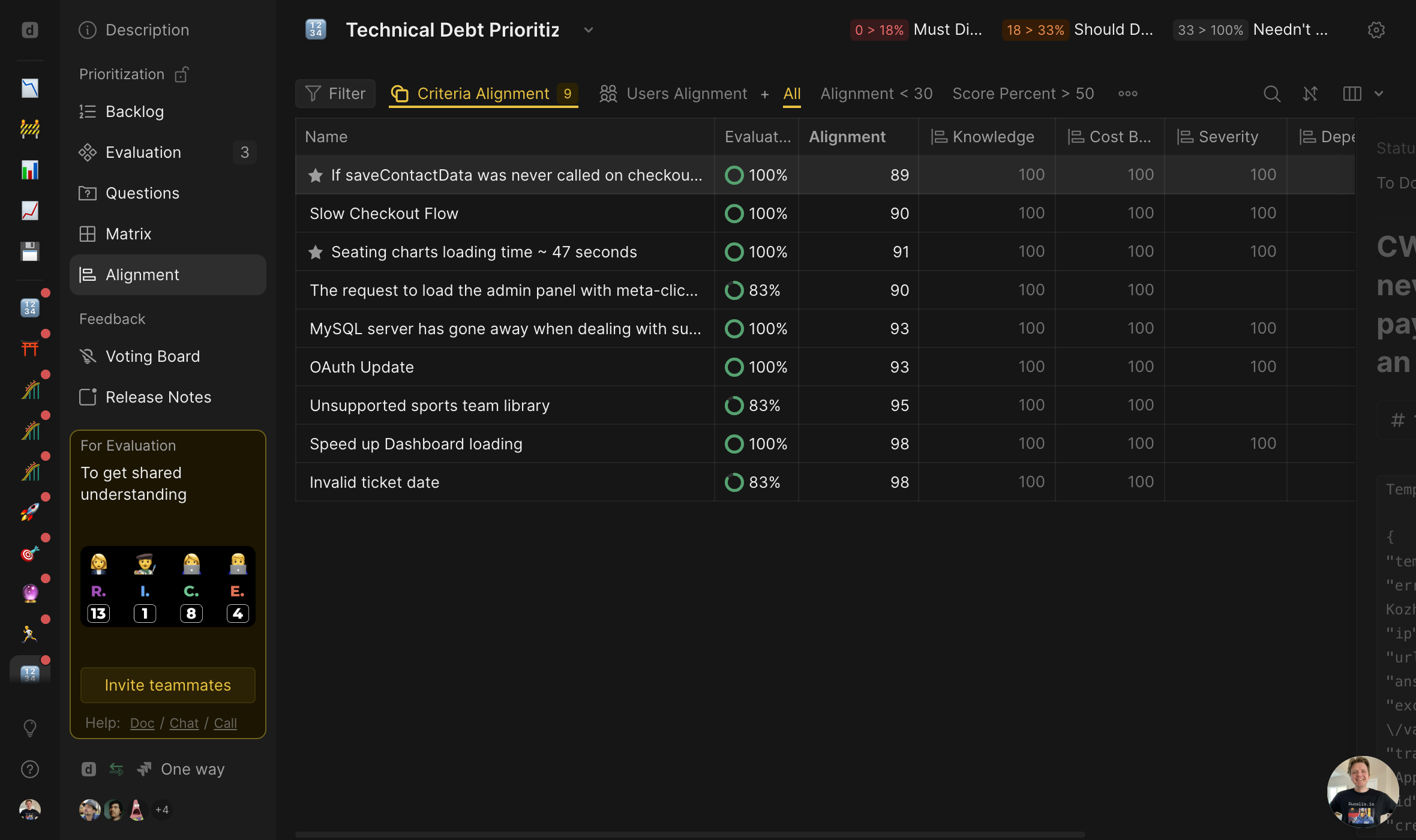 After collecting estimations from your teammates, you can assess the level of alignment within your team regarding these estimations.