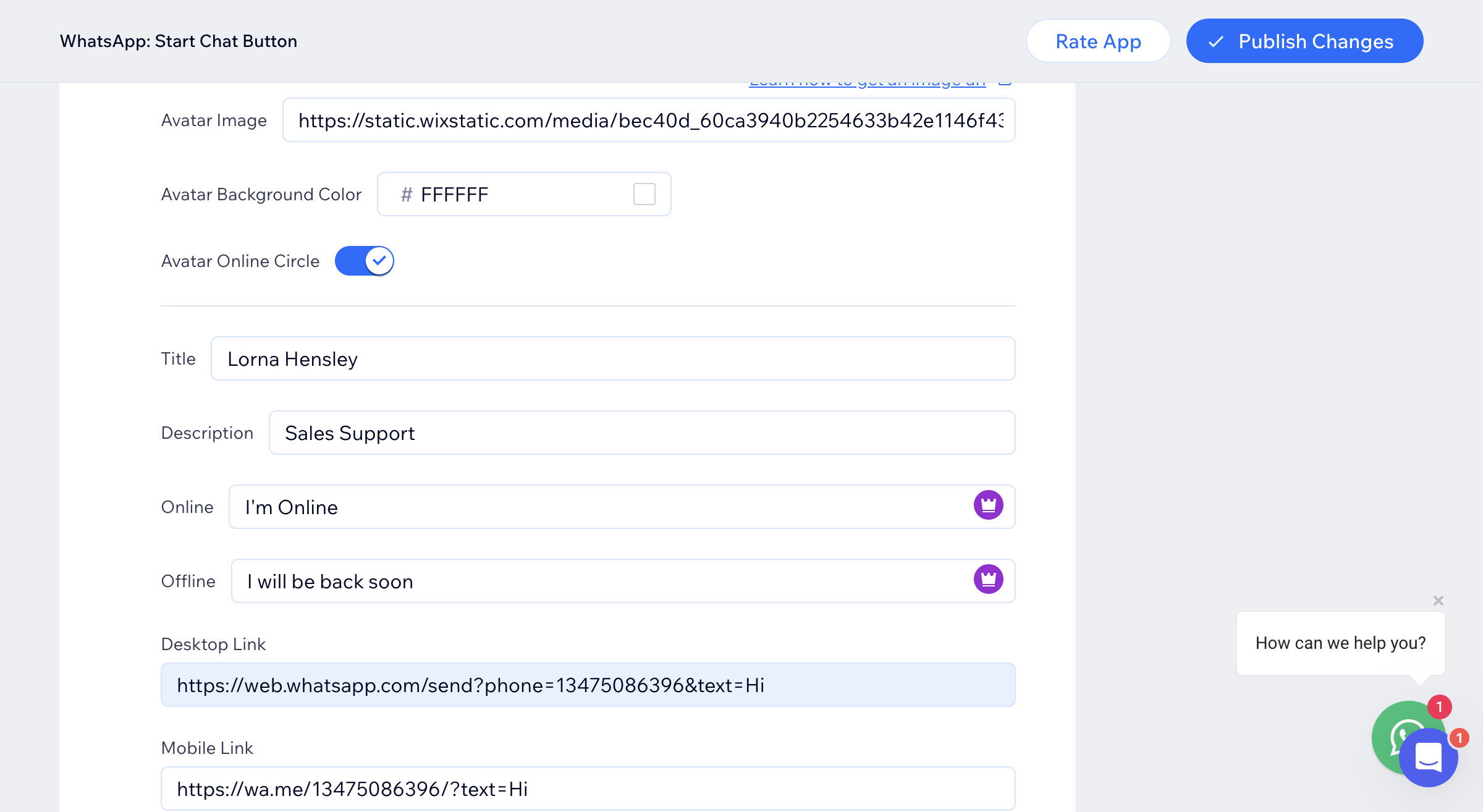 Replace the default number to your own one, starting with country code