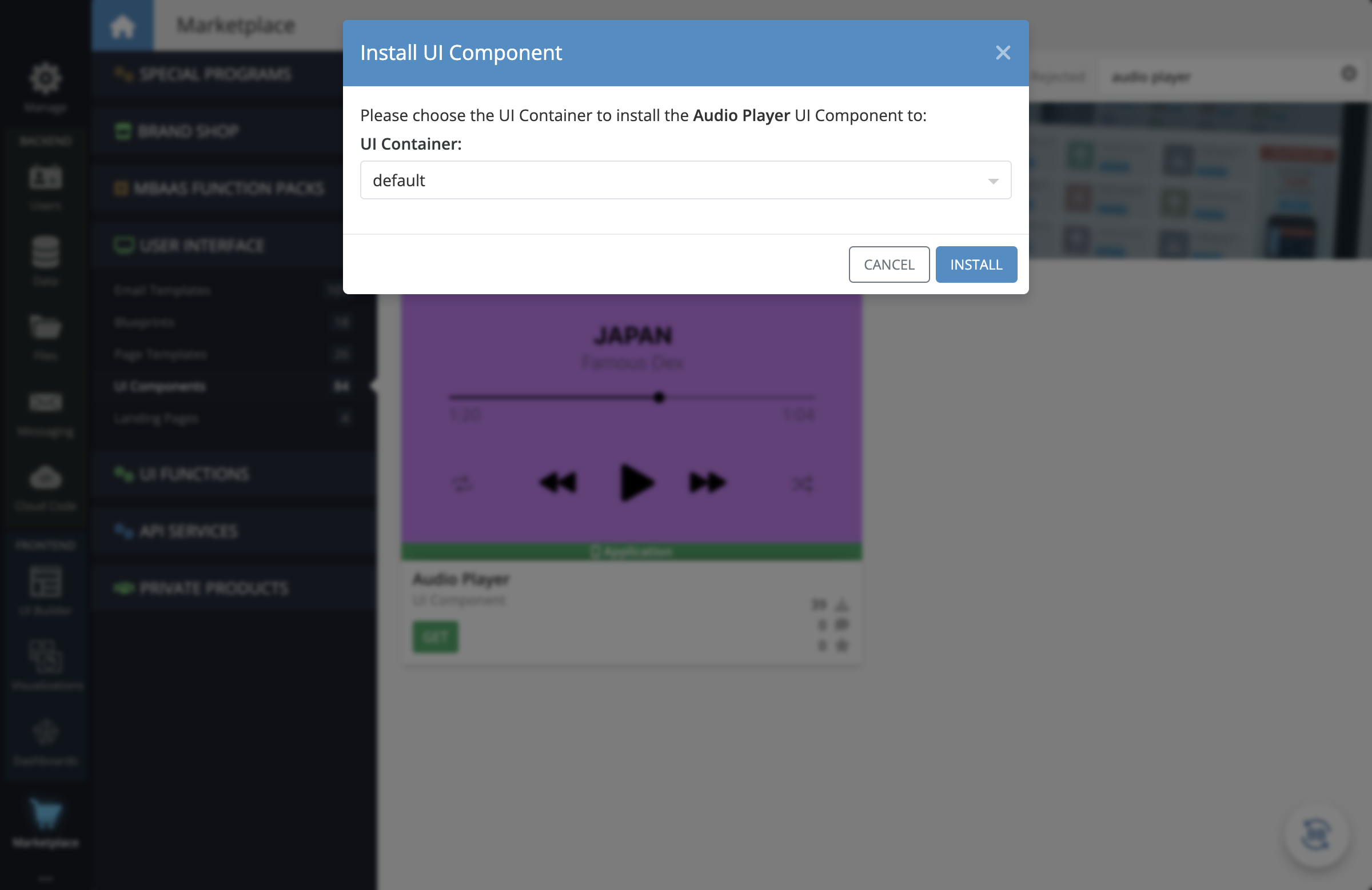 Install the component to the UI Container of your choice