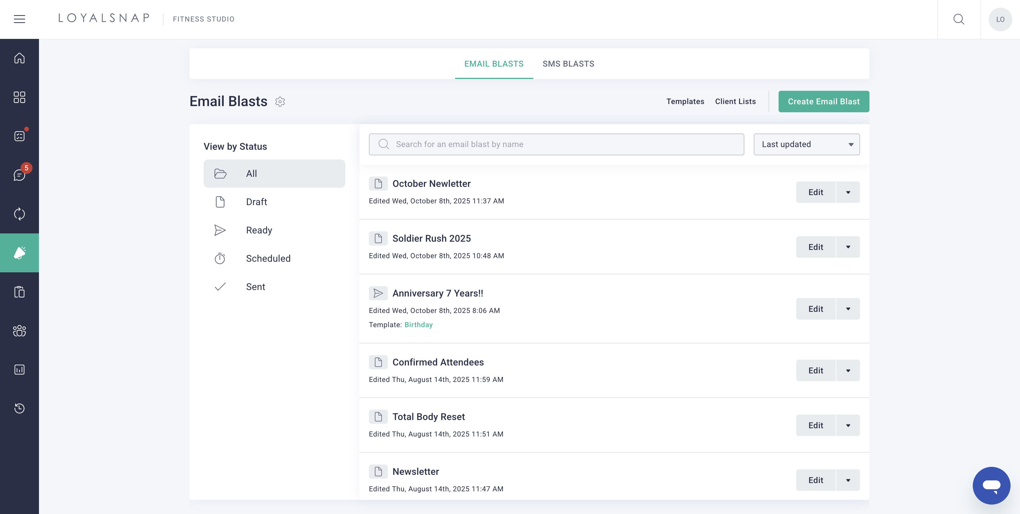 Start by clicking 
"Create Email Blast"