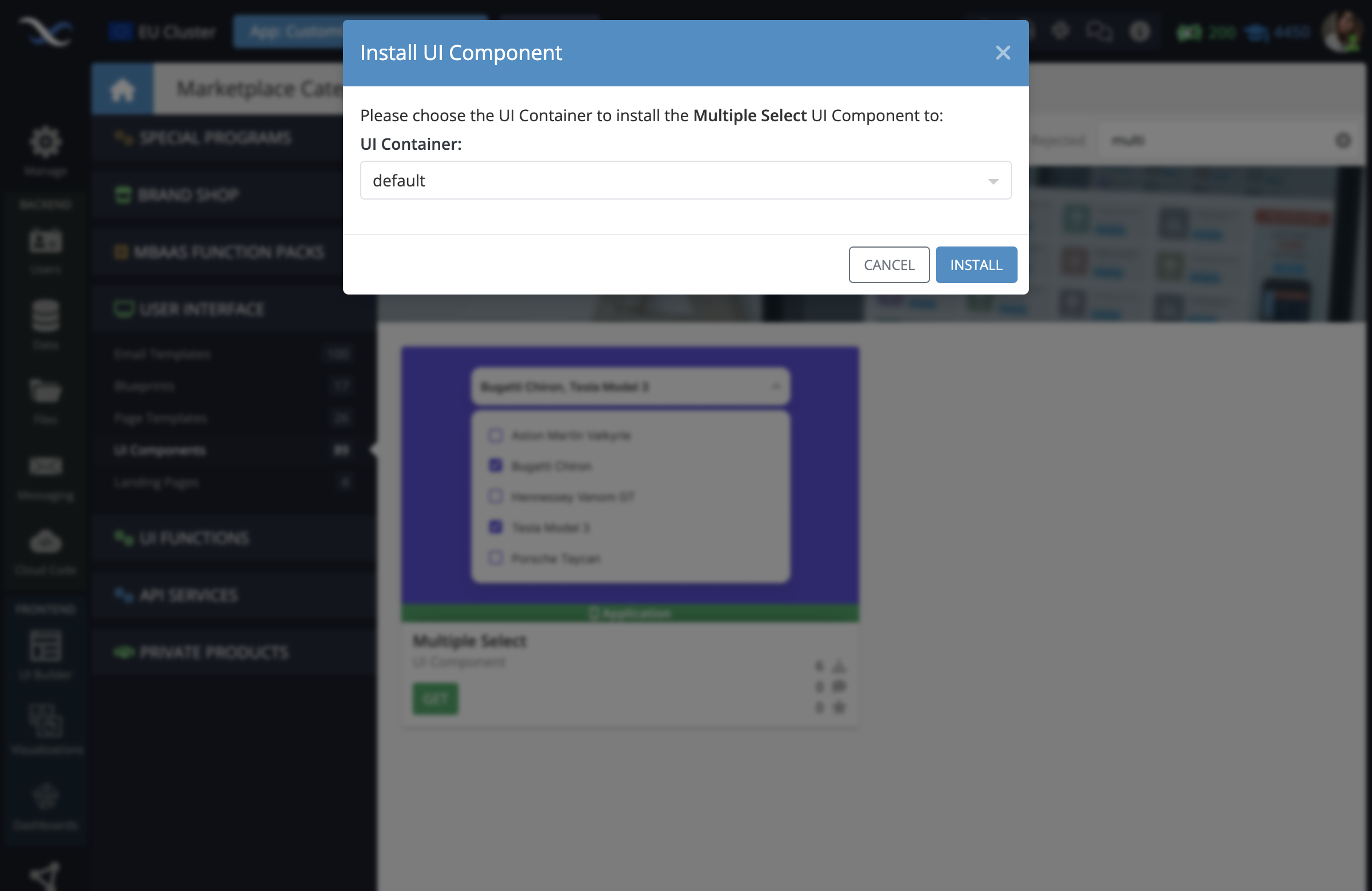 Install the component to the UI Container of your choice