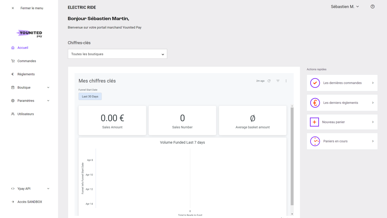 Bienvenue sur la page d'accueil du portail marchand Younited Pay.

> Suivant