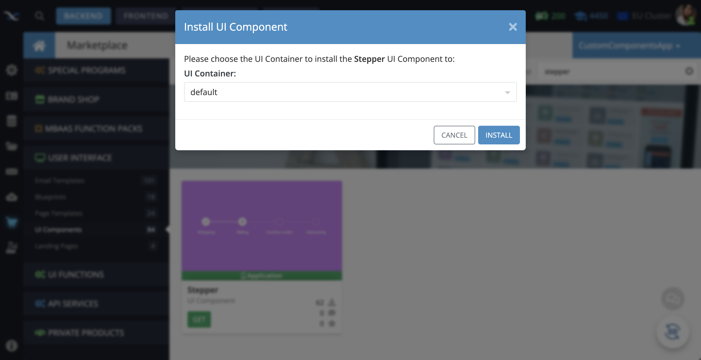 Install the component to the UI Container of your choice