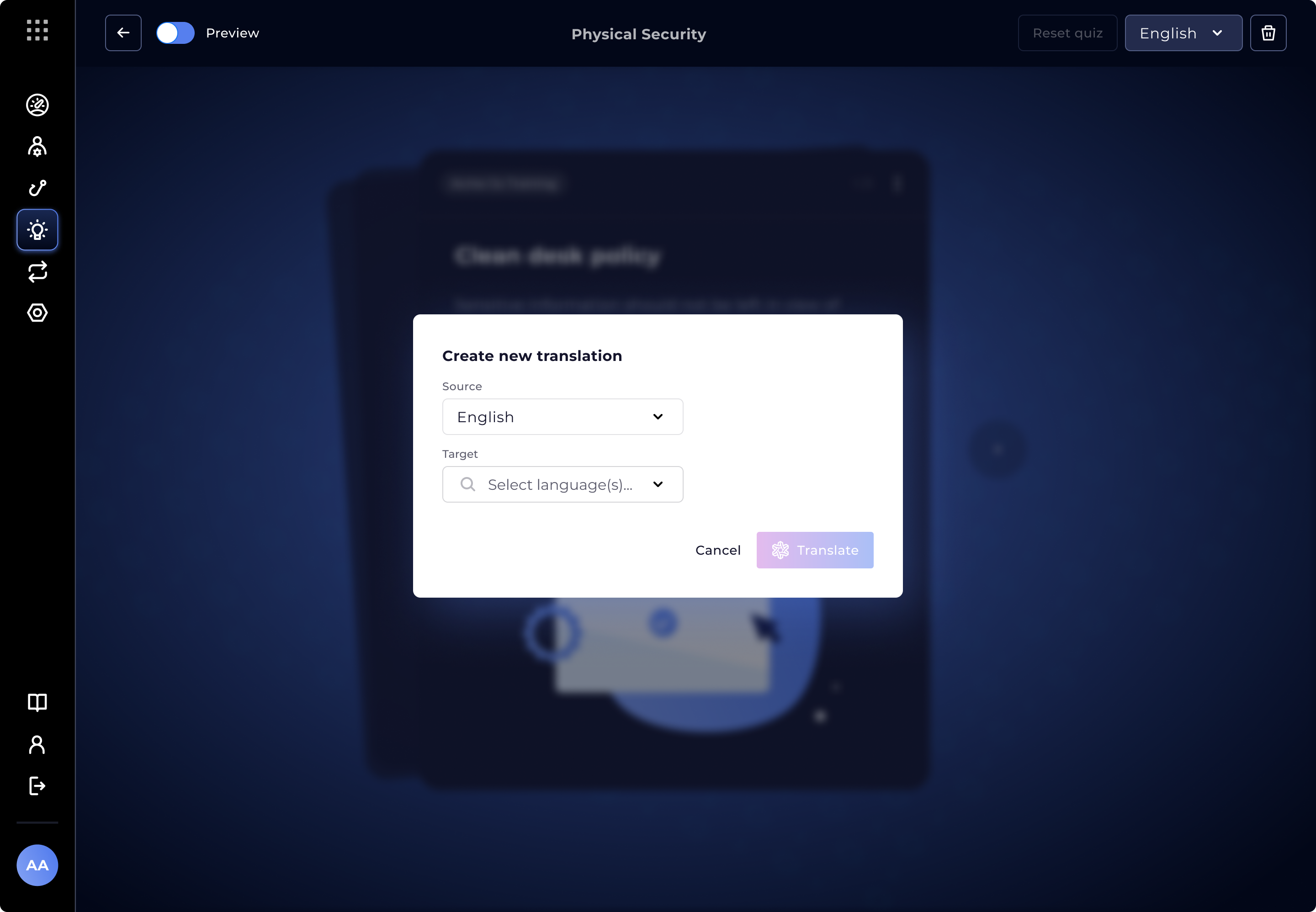 Select which languages you would like to translate the content.