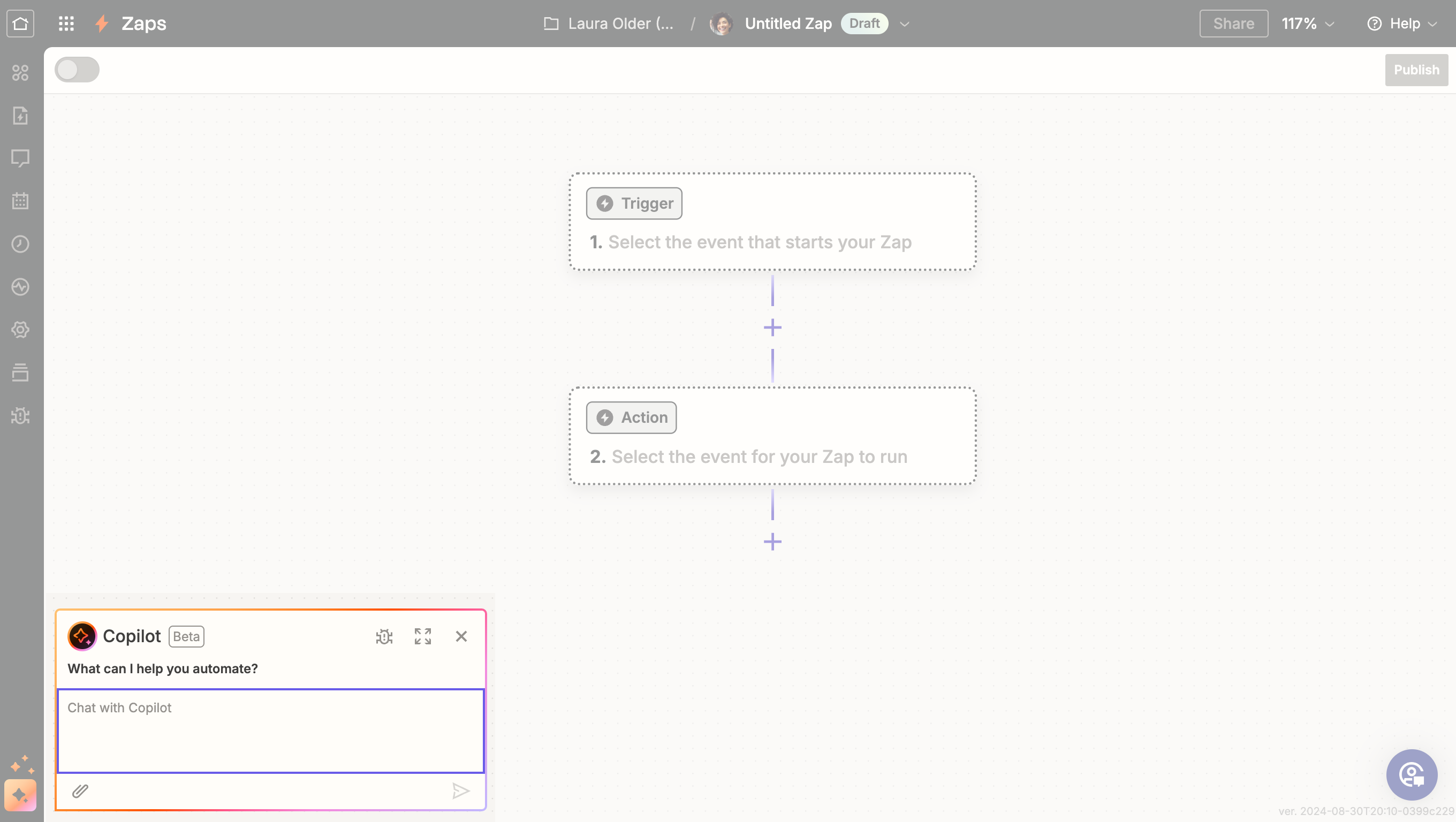 Build Zaps fast using our handy AI **Copilot**. Describe the workflow you want and Copilot will help you build it. 