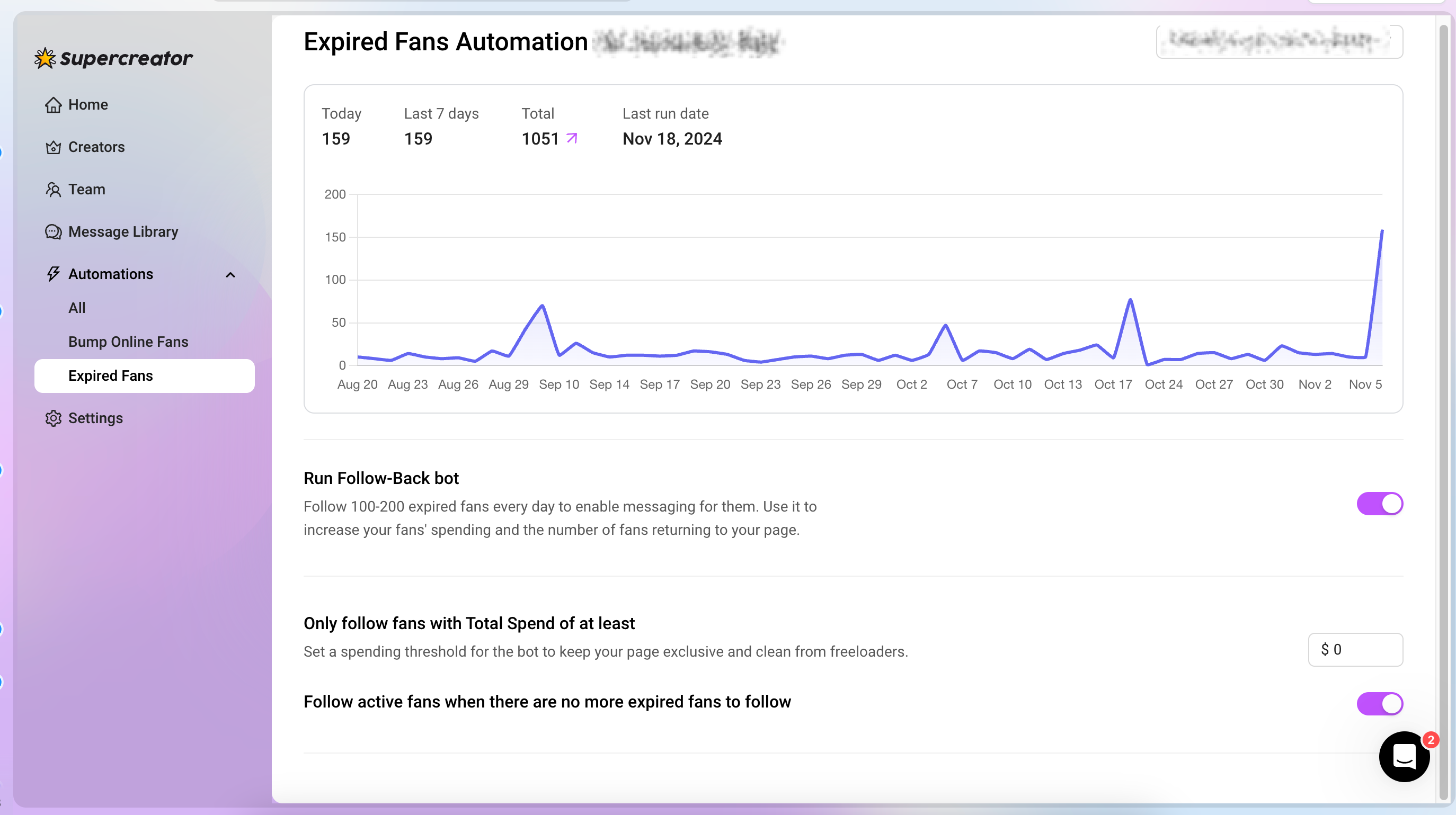 Under the Automations section, select Expired Fans.