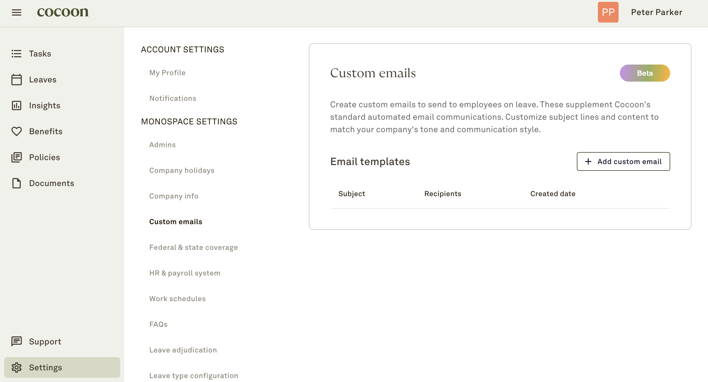 New in Cocoon! Our custom email creator lets you automate your own emails to employees throughout their leave journey.