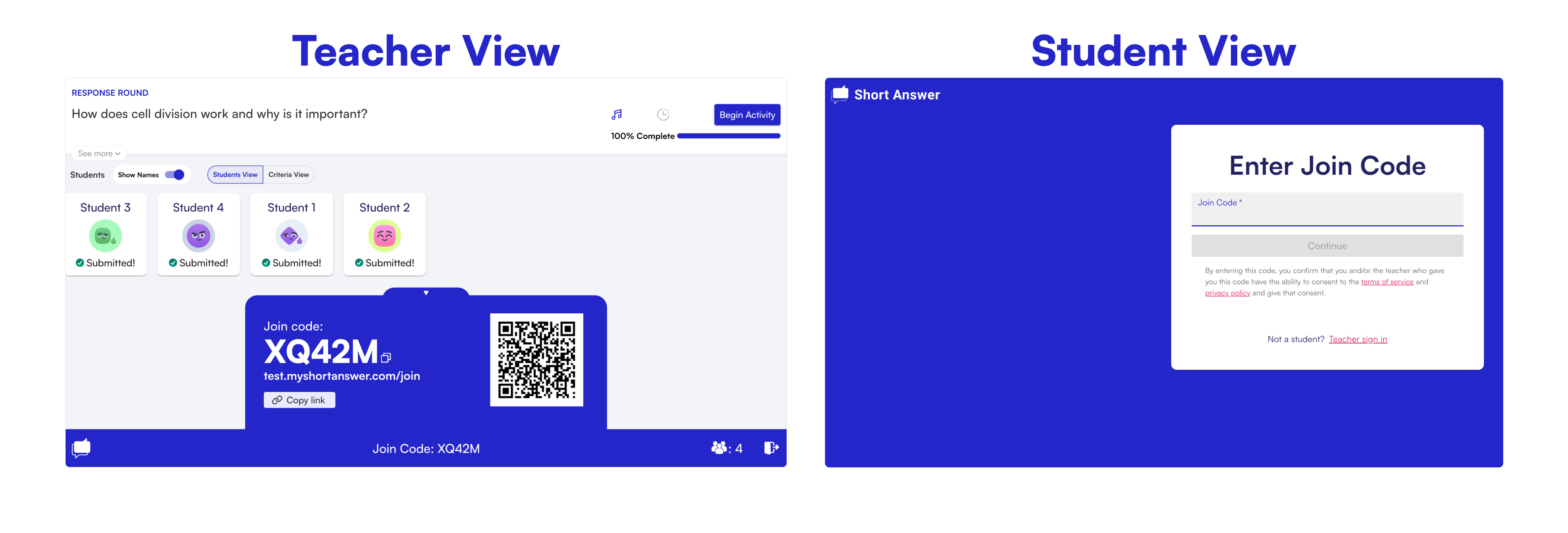 First, students sign in using your teacher code.