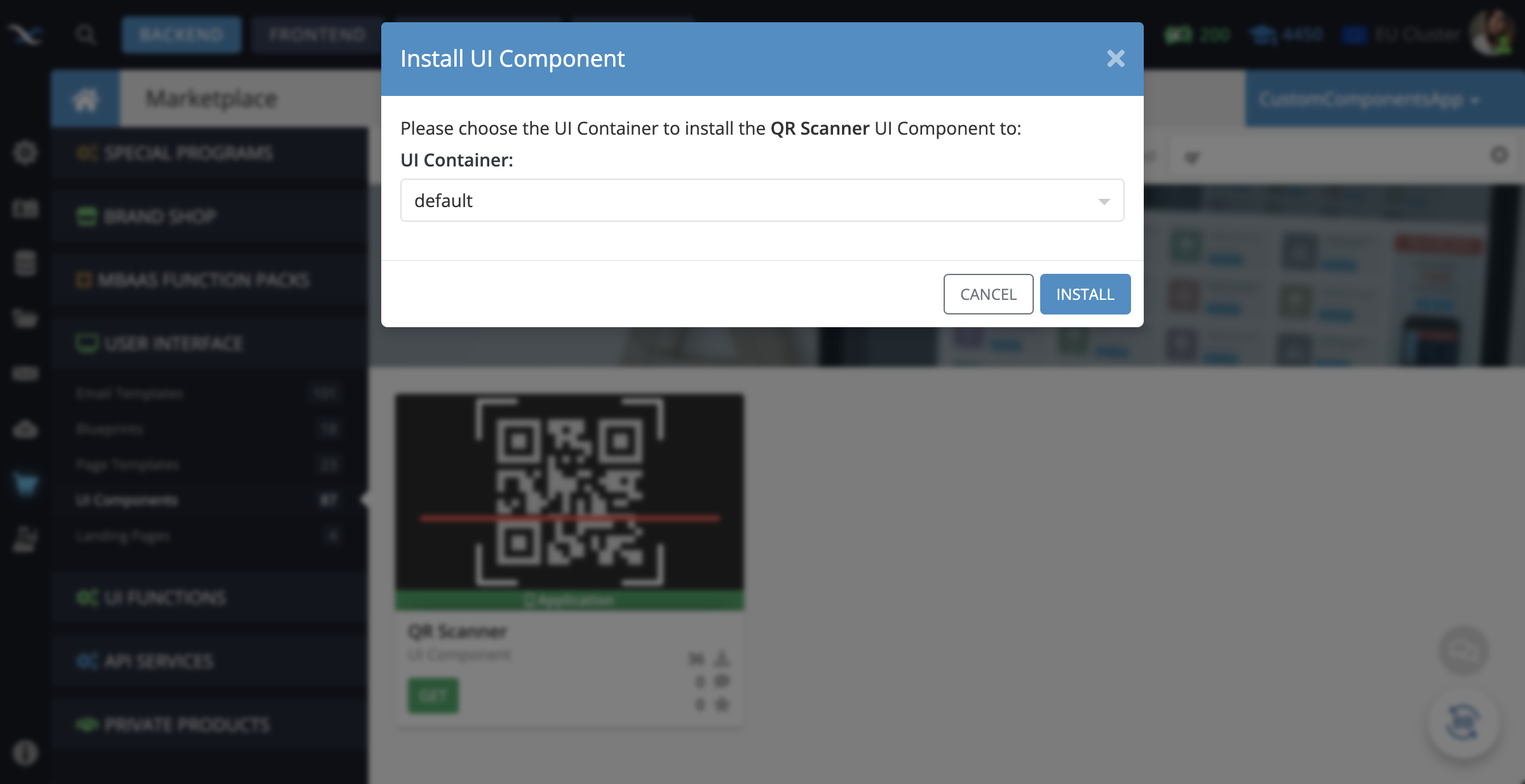 Install the component to the UI Container of your choice