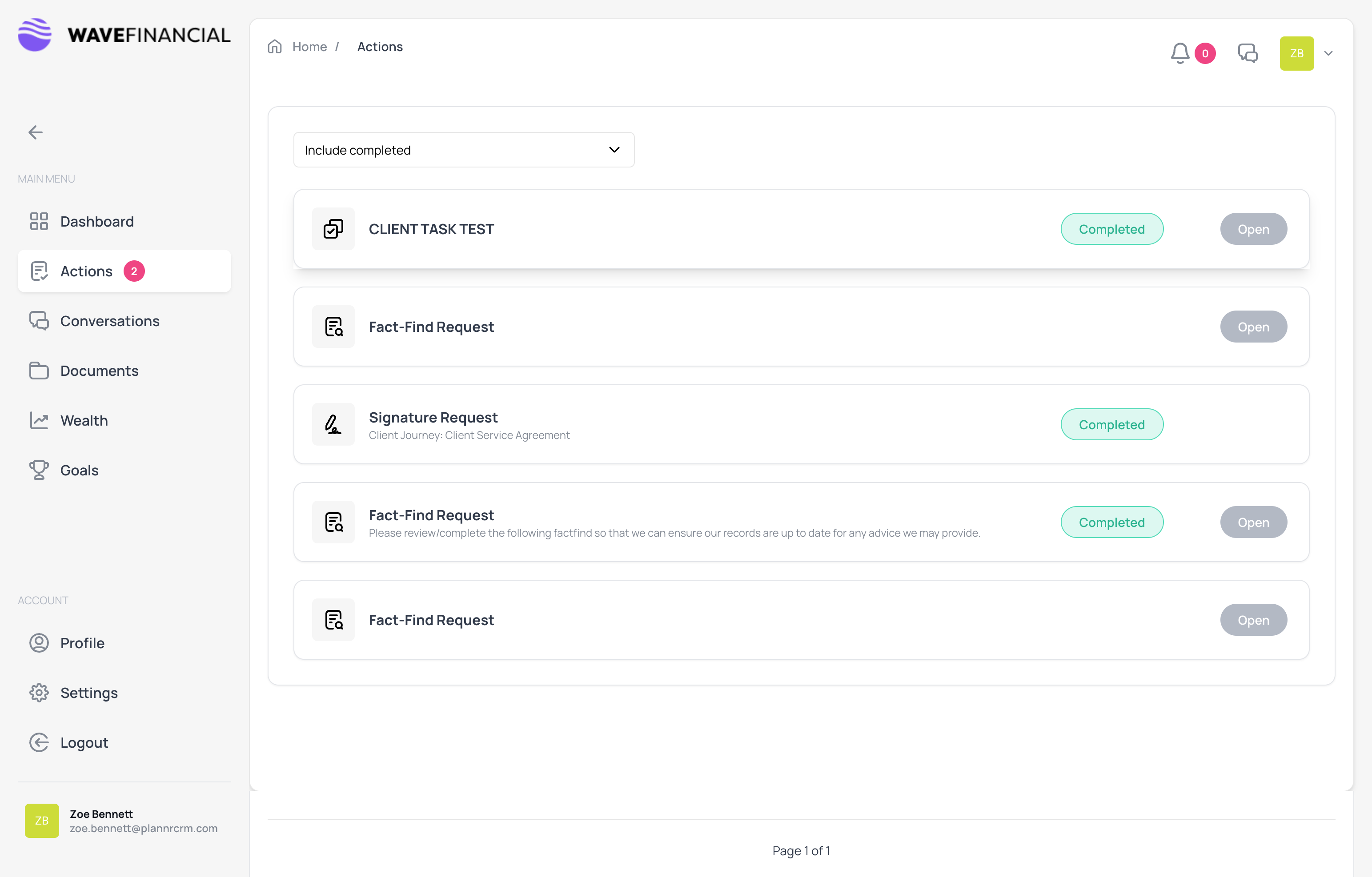 Here you can see a number of different actions, such as **Tasks**