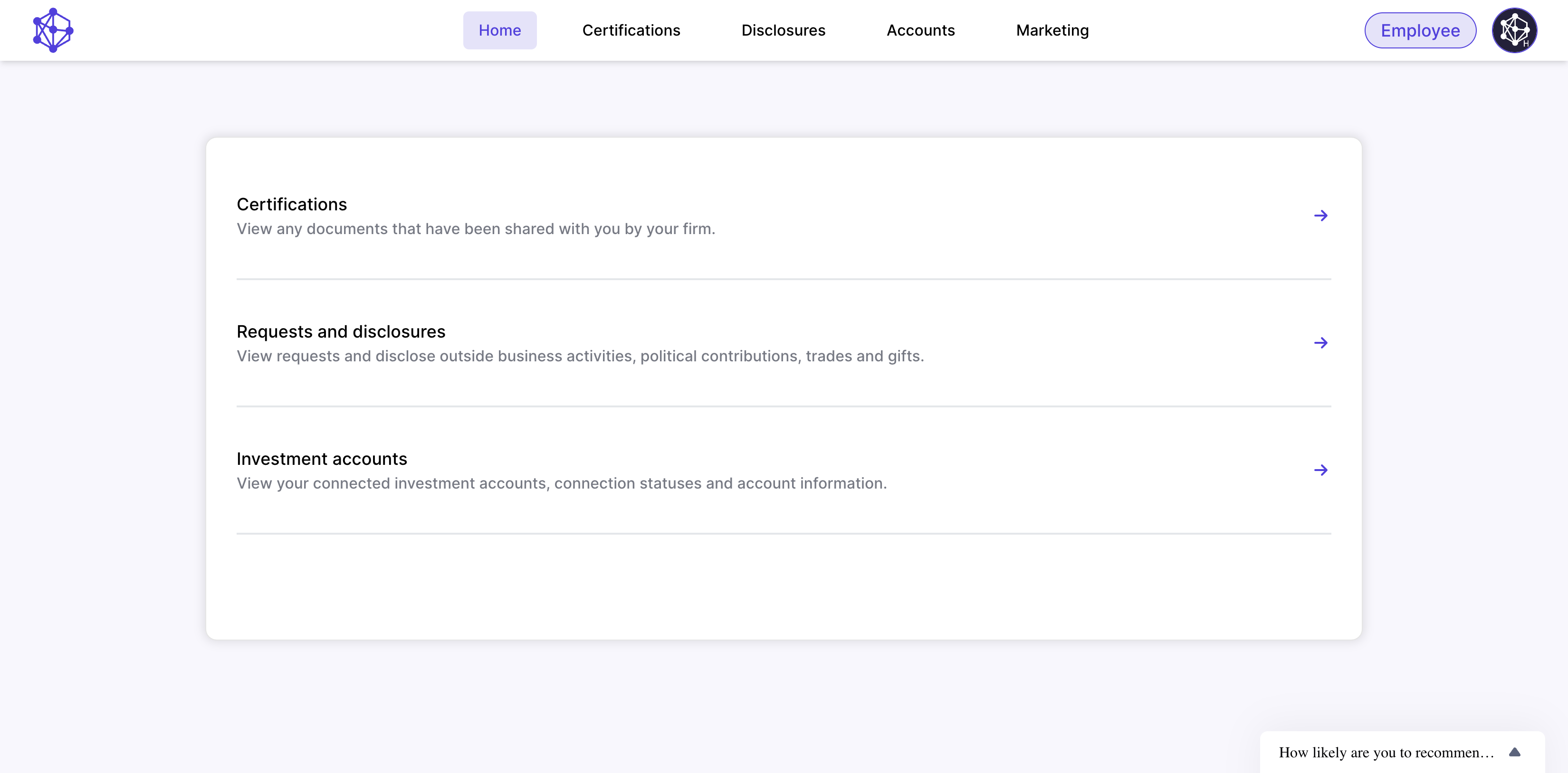 To remove or unlink a personal securities account, click into "Accounts"