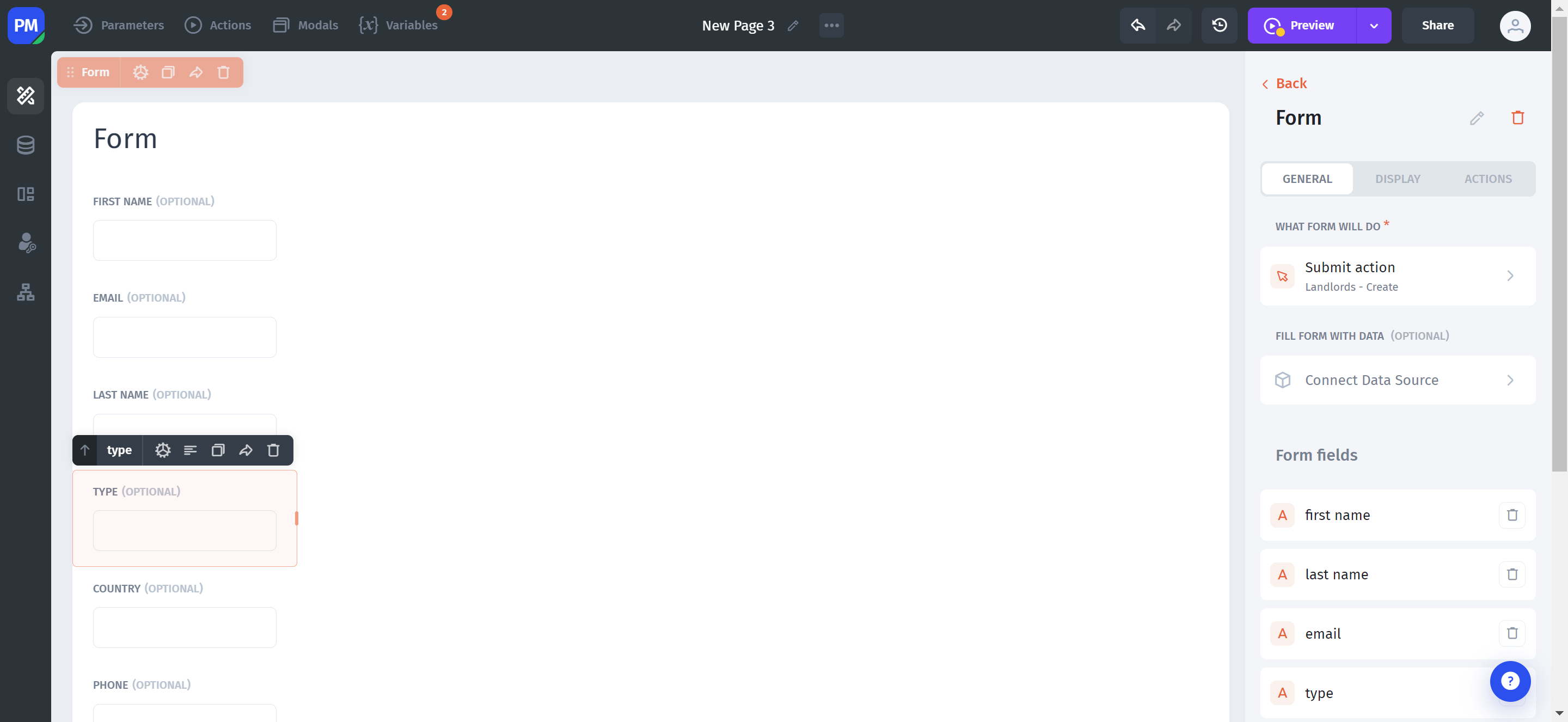 Click to change the place of the Type 