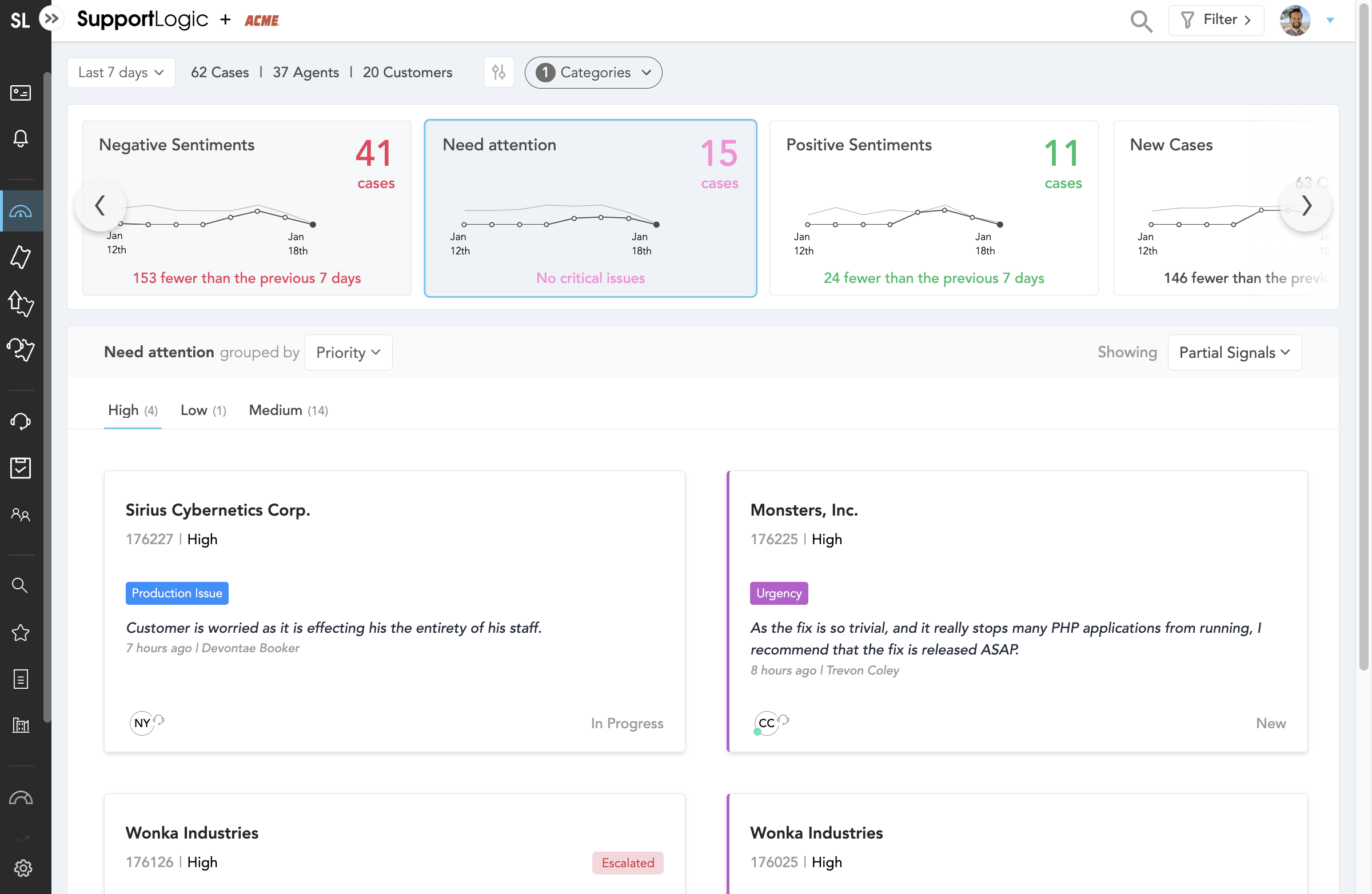 This dashboard highlights cases with 'Needs attention' signals. You can see the exact language triggering each signal.