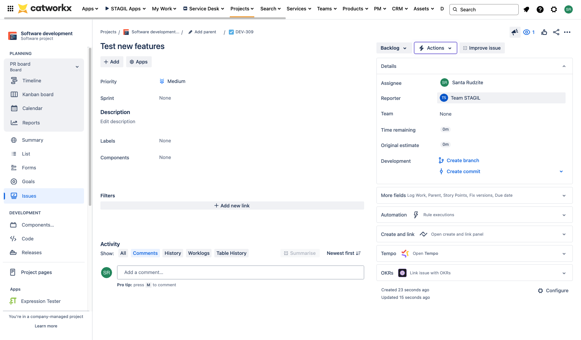 Open the issue 'Actions' menu.