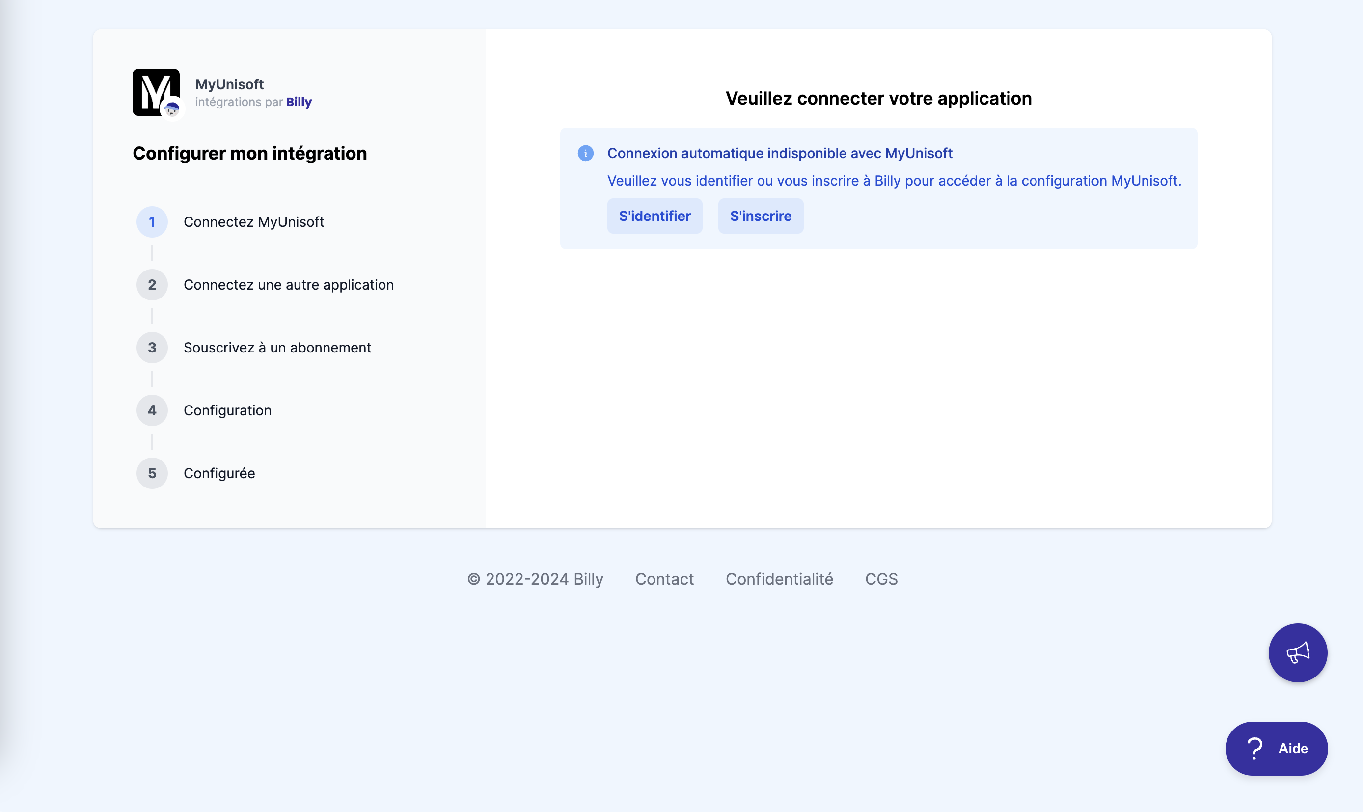 Connectez-vous ou inscrivez-vous à Billy pour poursuivre la configuration