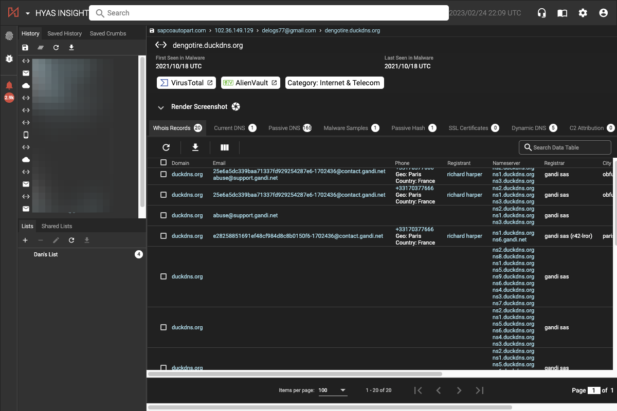 Here is where your search History is stored. All of the indicators you've pivoted off of, regardless of session will show here.