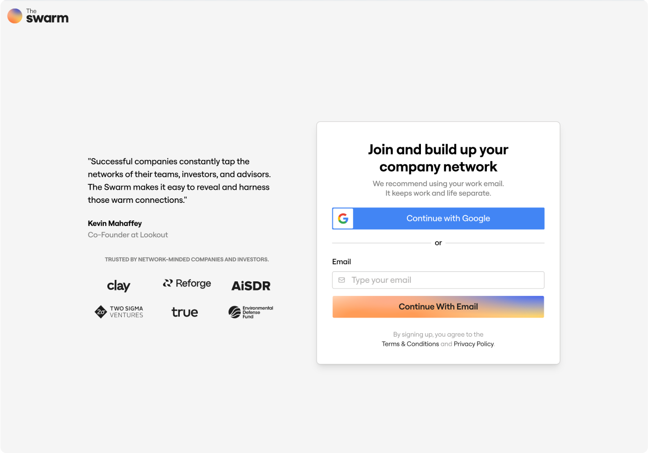 Continue using Google or Email