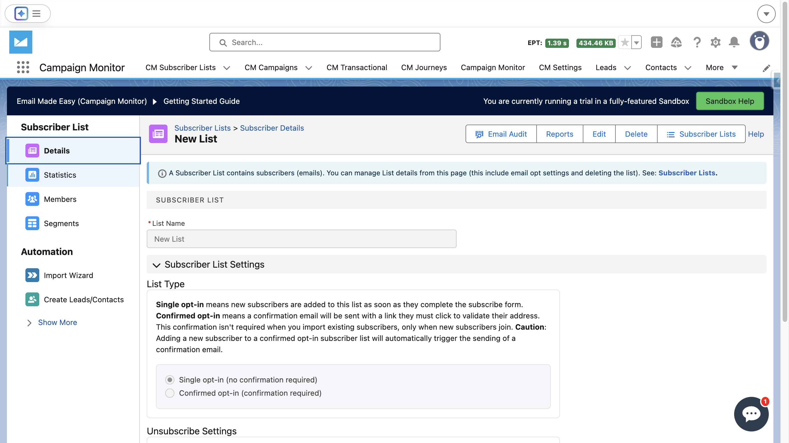 Within a subscriber list you have several sub screens.  