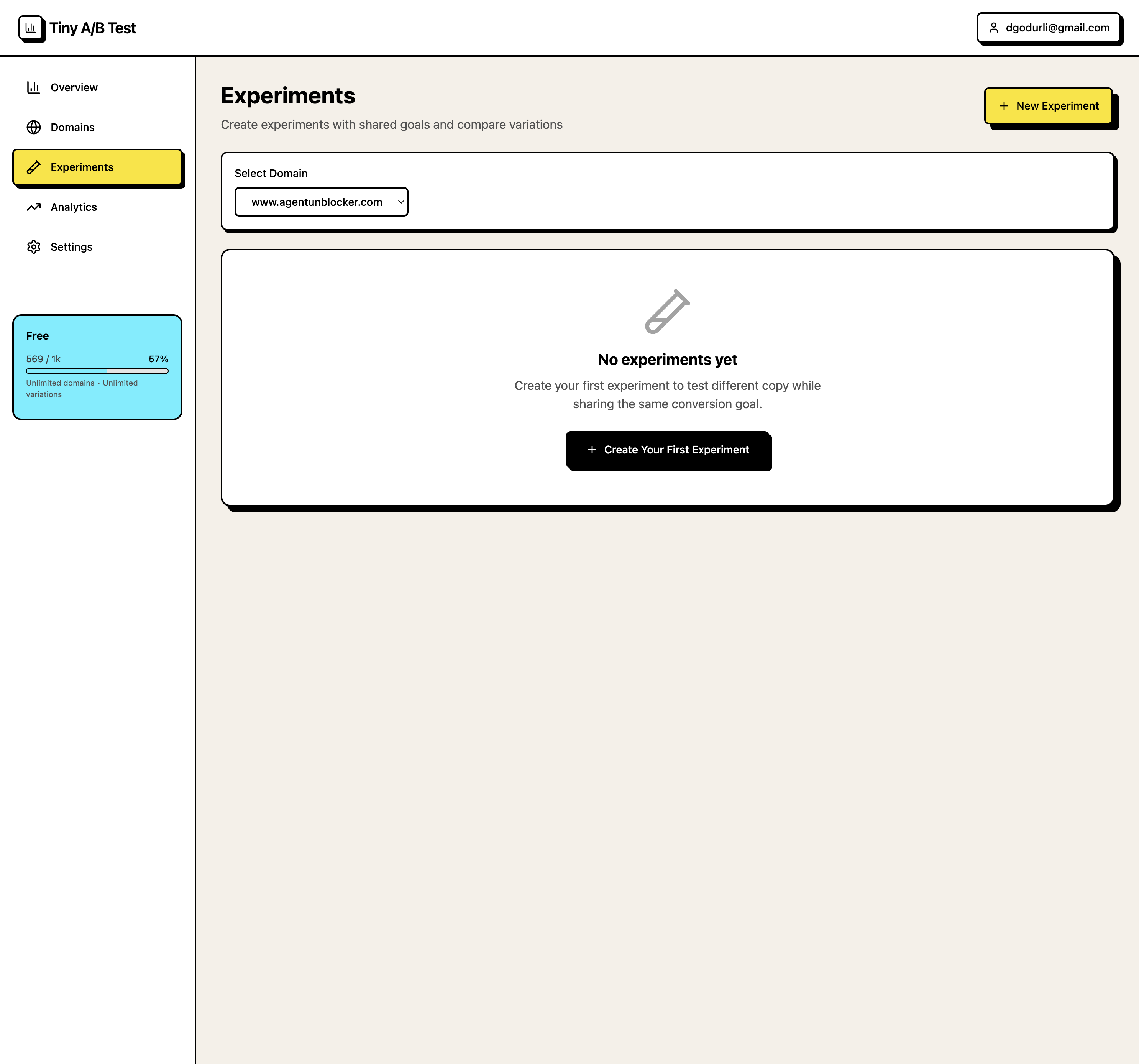 Start by clicking New Experiment to launch your next A/B test.