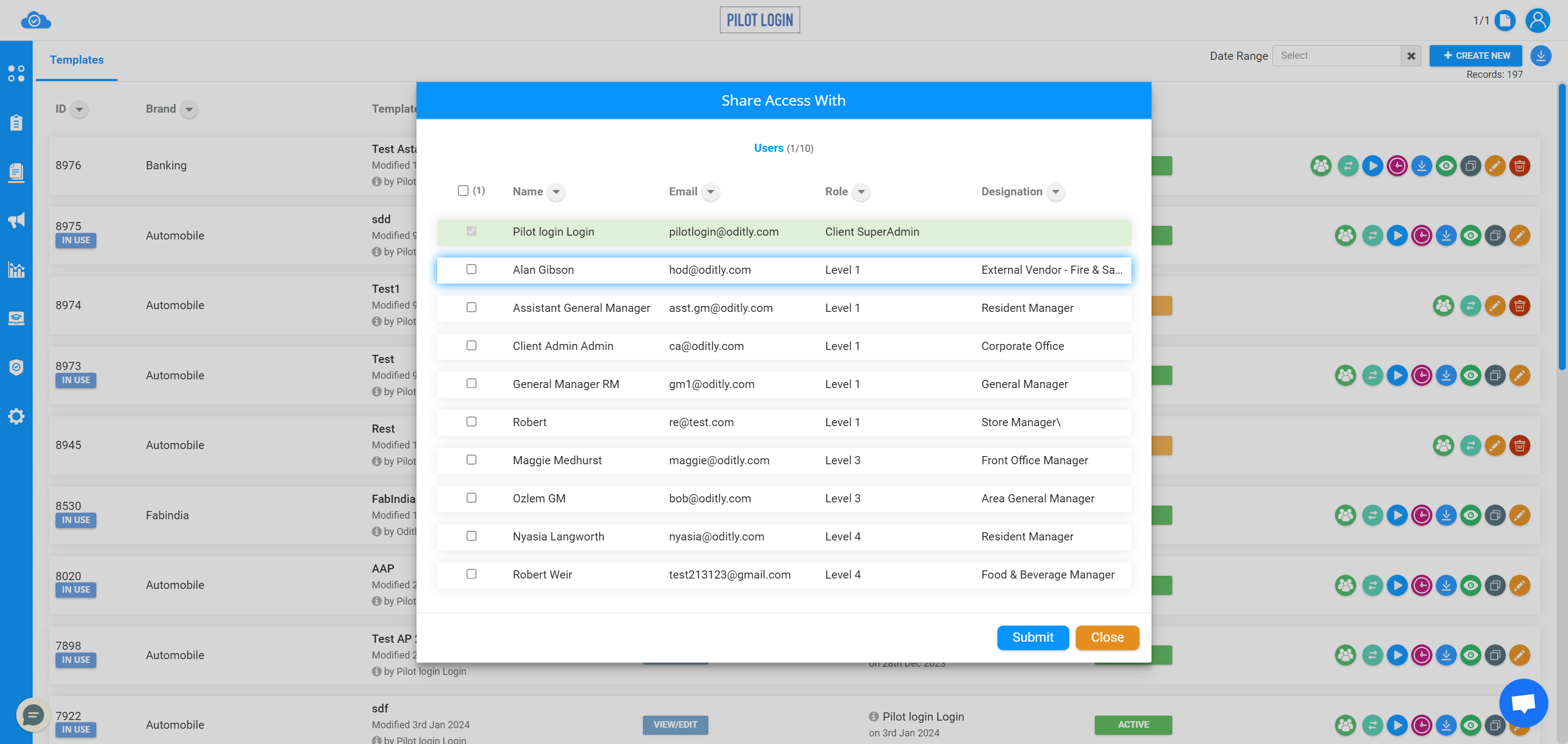 Select/Deselect the user to whom to want to share the access of the template as per your requirements.