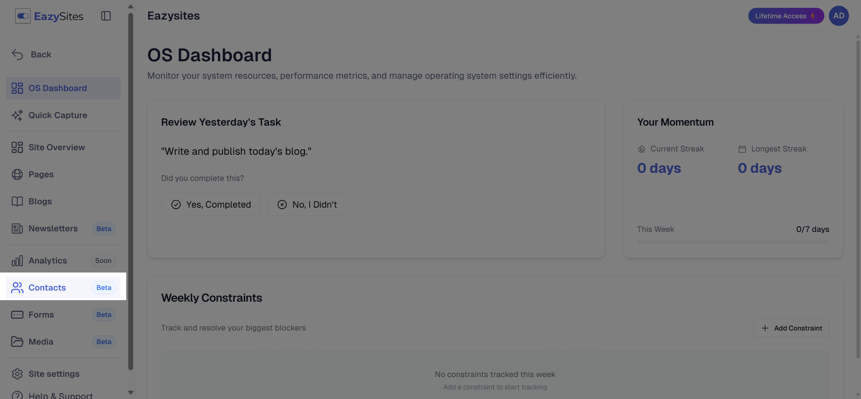 Navigate to the 'Contacts' section.