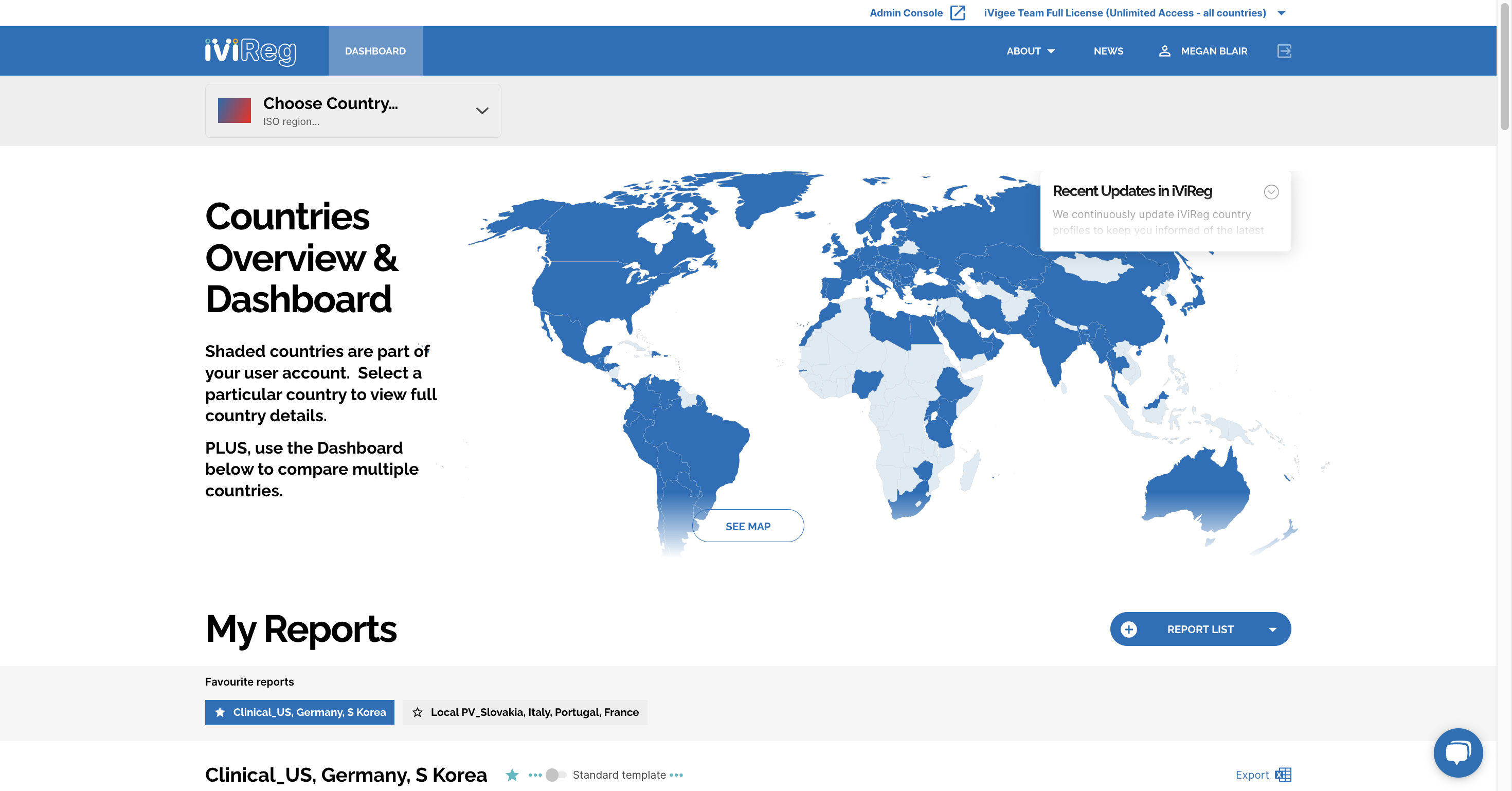 Check out recent guideline updates by clicking the Recent Updates in iViReg section.