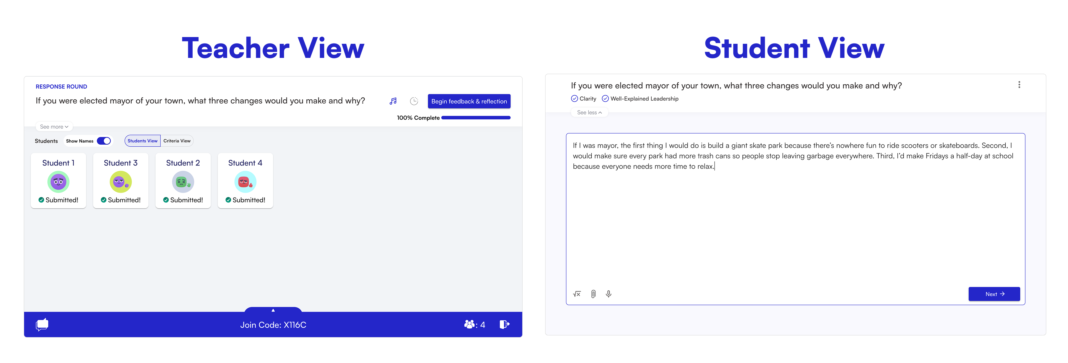 Students now write and submit their response