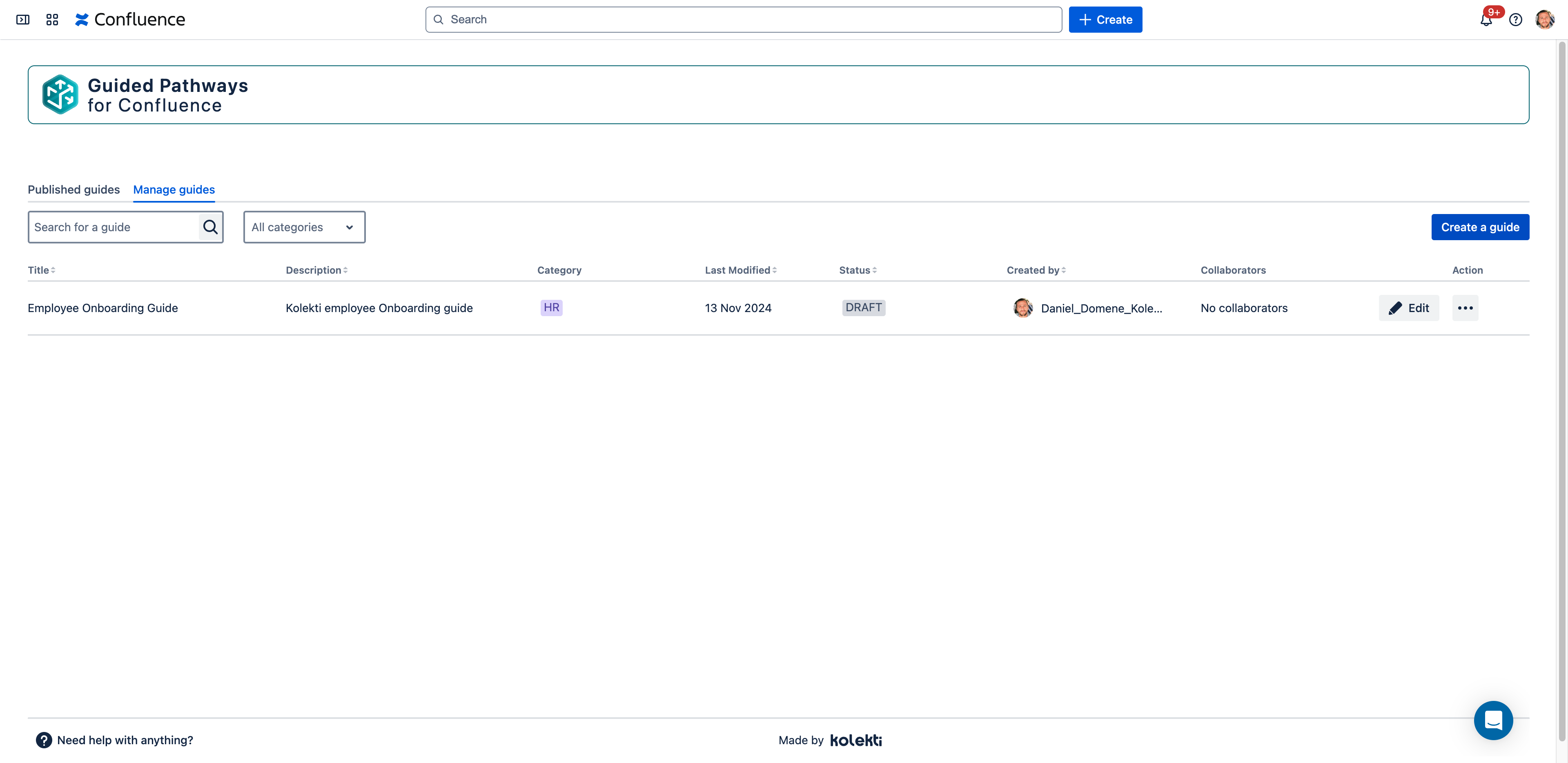 To begin, click **Create a guide** in the top right hand corner.
