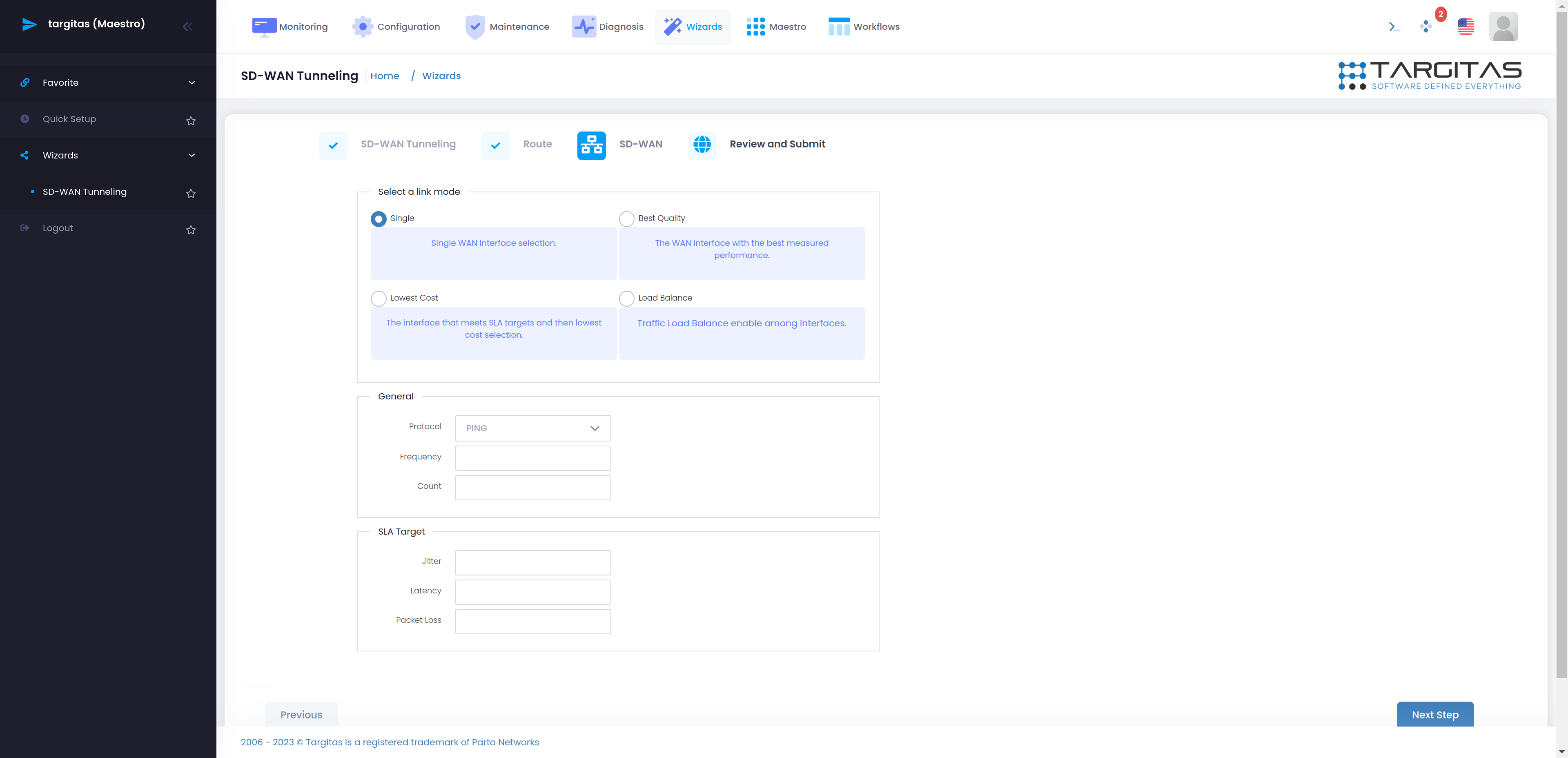 Spoke cihaz SD-WAN konfigürasyon bölümünde SLA (Service Level Agreement) konfigürasyonu gerçekleştirilmelidir.