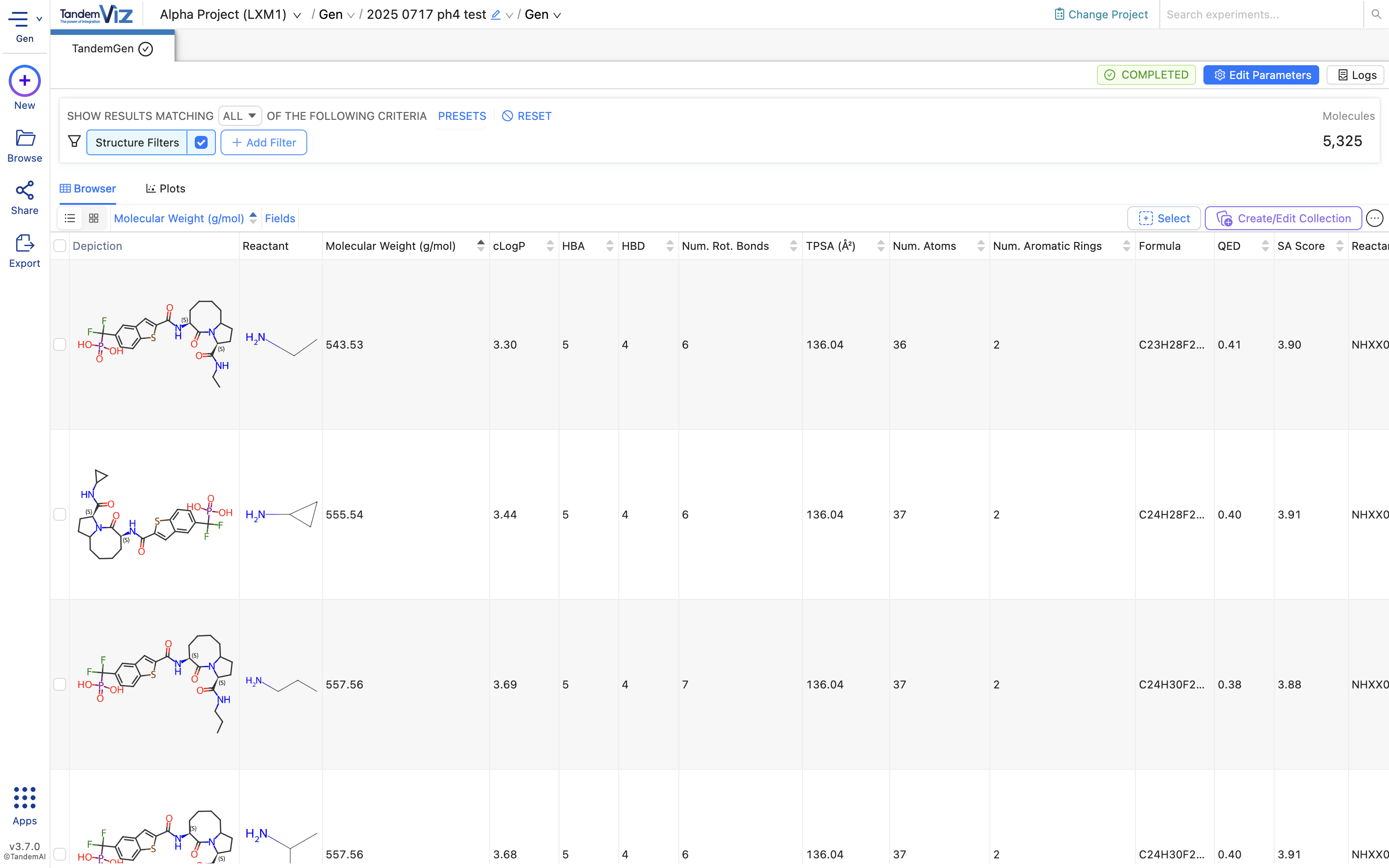 Computing ML-ADMET properties in TandemGen is easy. Let's trigger the calculation from the "Add Filter" button
