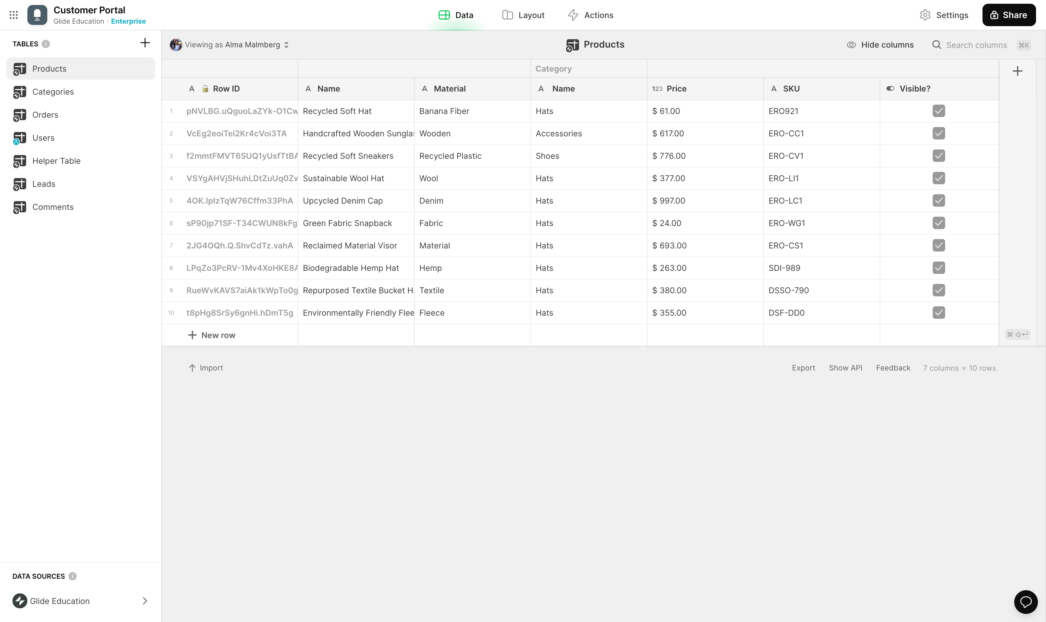 Right-click on the table from which you want to get the API details.