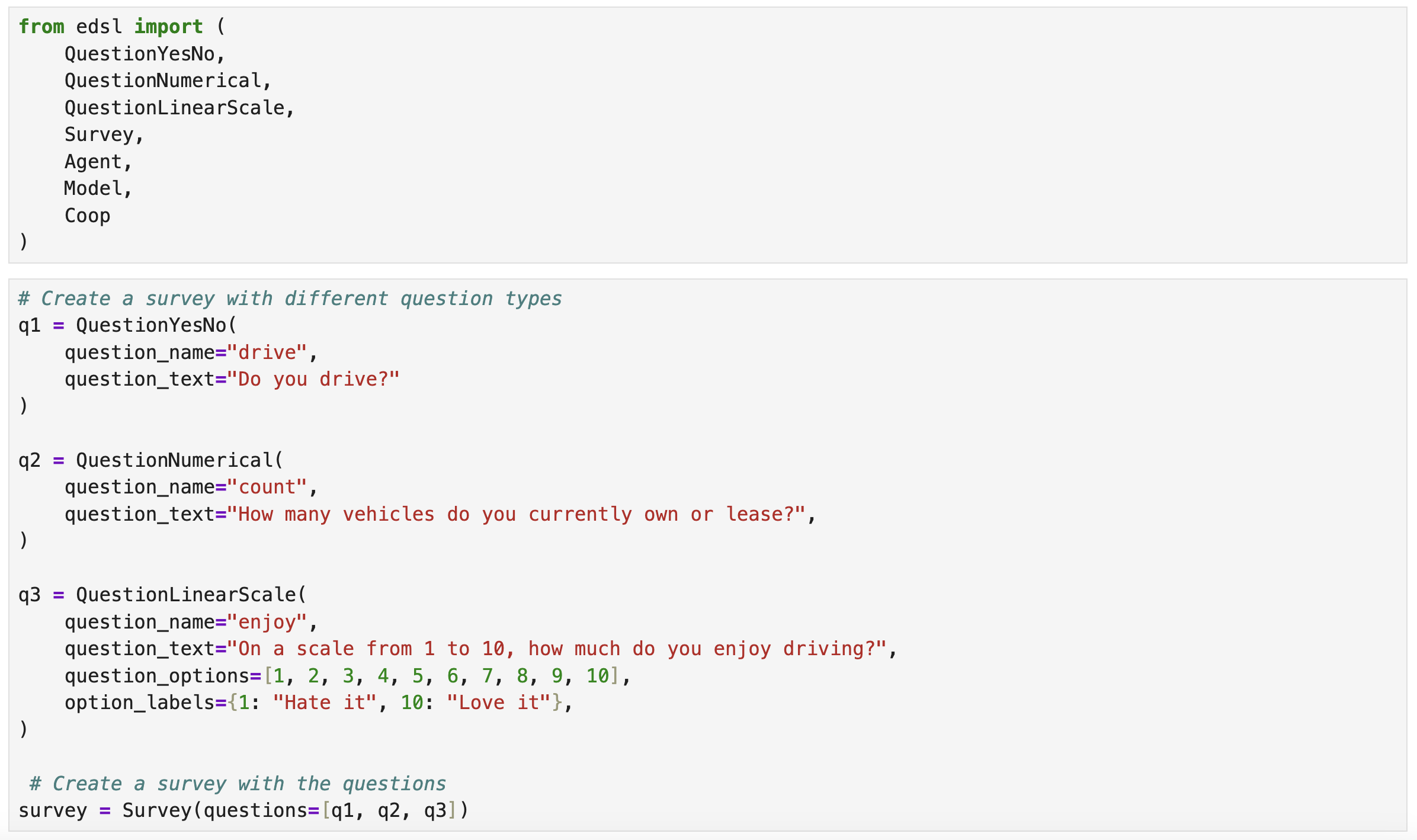 Create a survey in EDSL